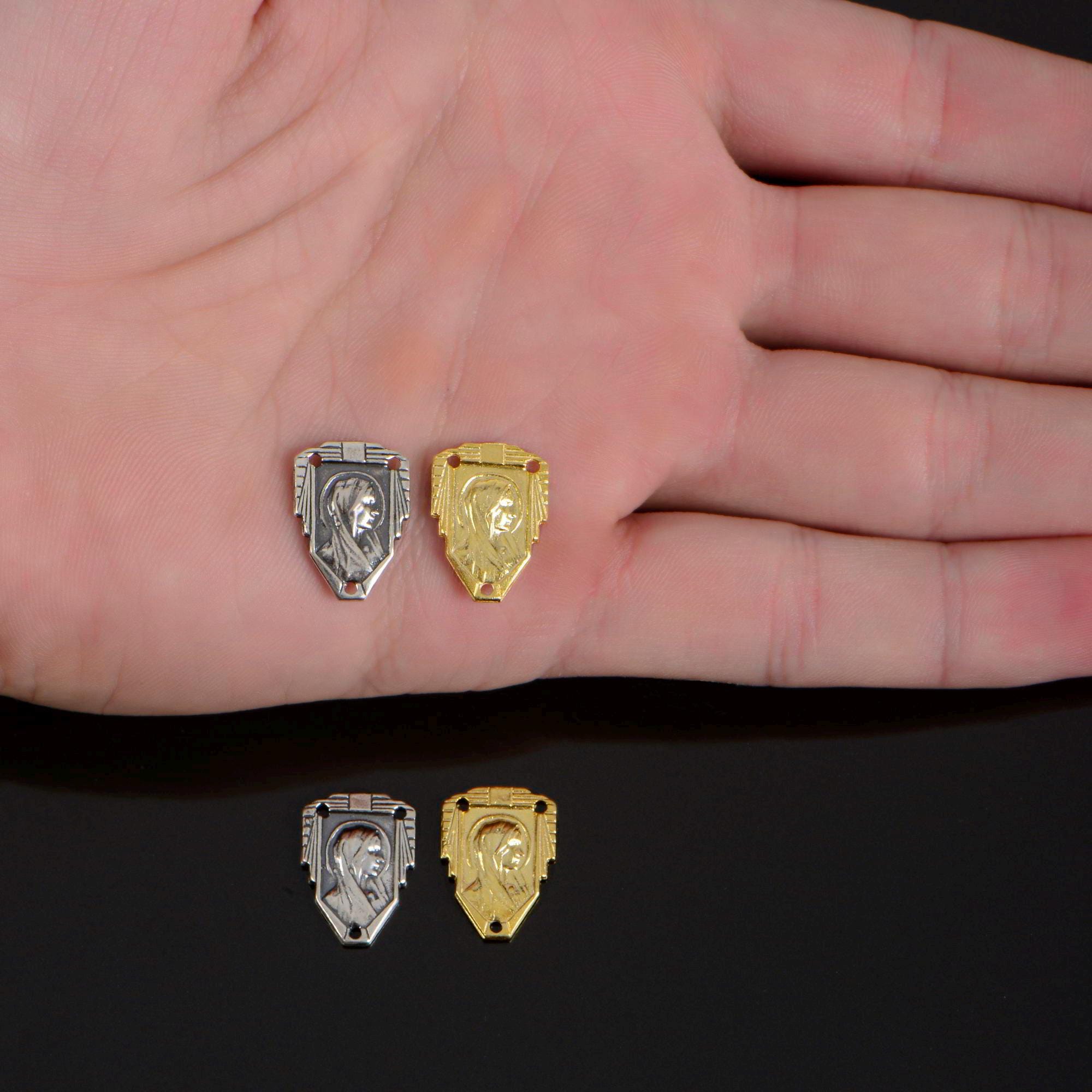 925 Sterling Silver & 24K Gold Vermeil Double face Rosary Center: Our Lady Mary and St Joseph with Baby Jesus, Jewelry Supply, R99-RV99