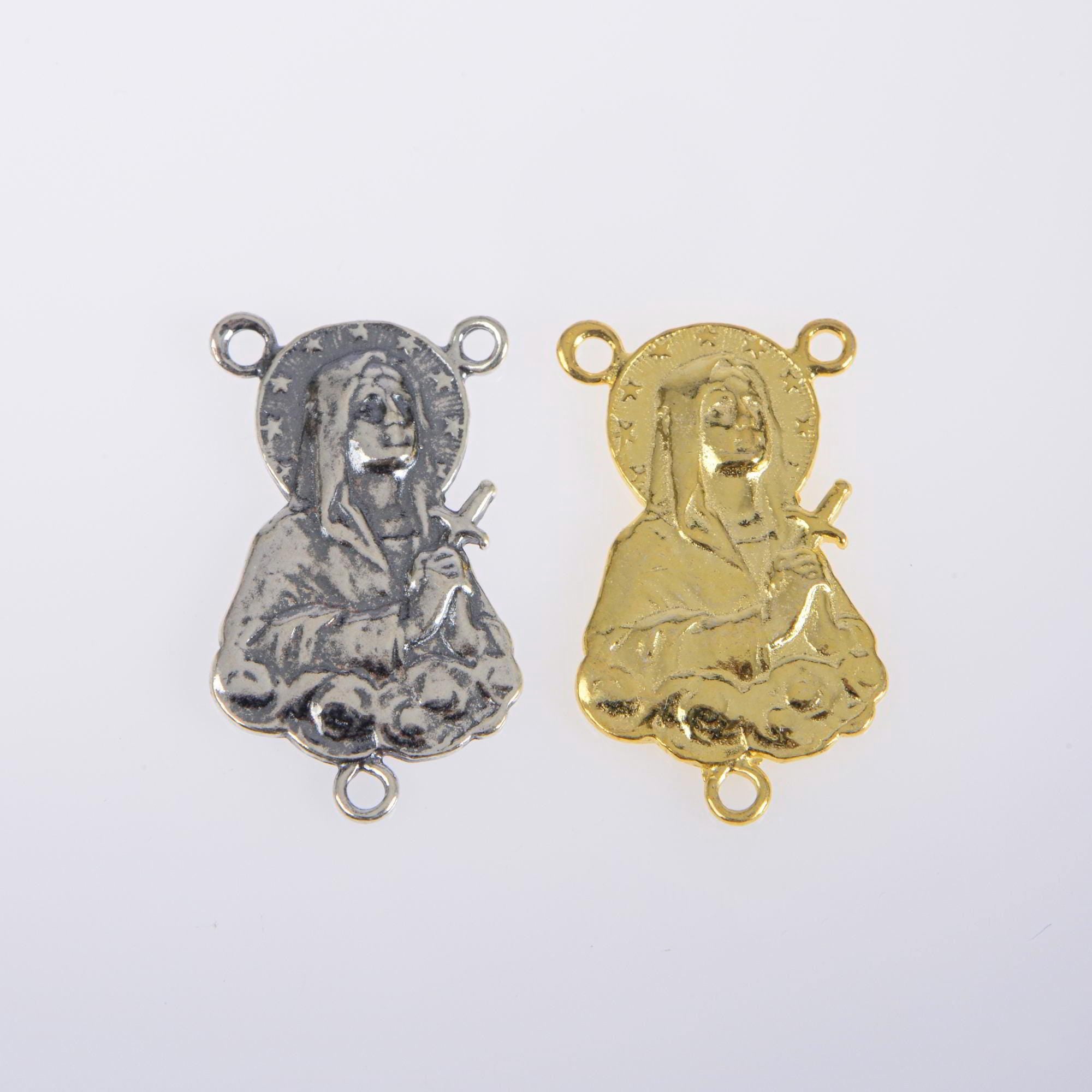 925 Sterling Silver & 24K Gold Vermeil Rosary Center, Mater Dolorosa 3D Bust Rosary Center, Jewelry Supply, R110-RV110