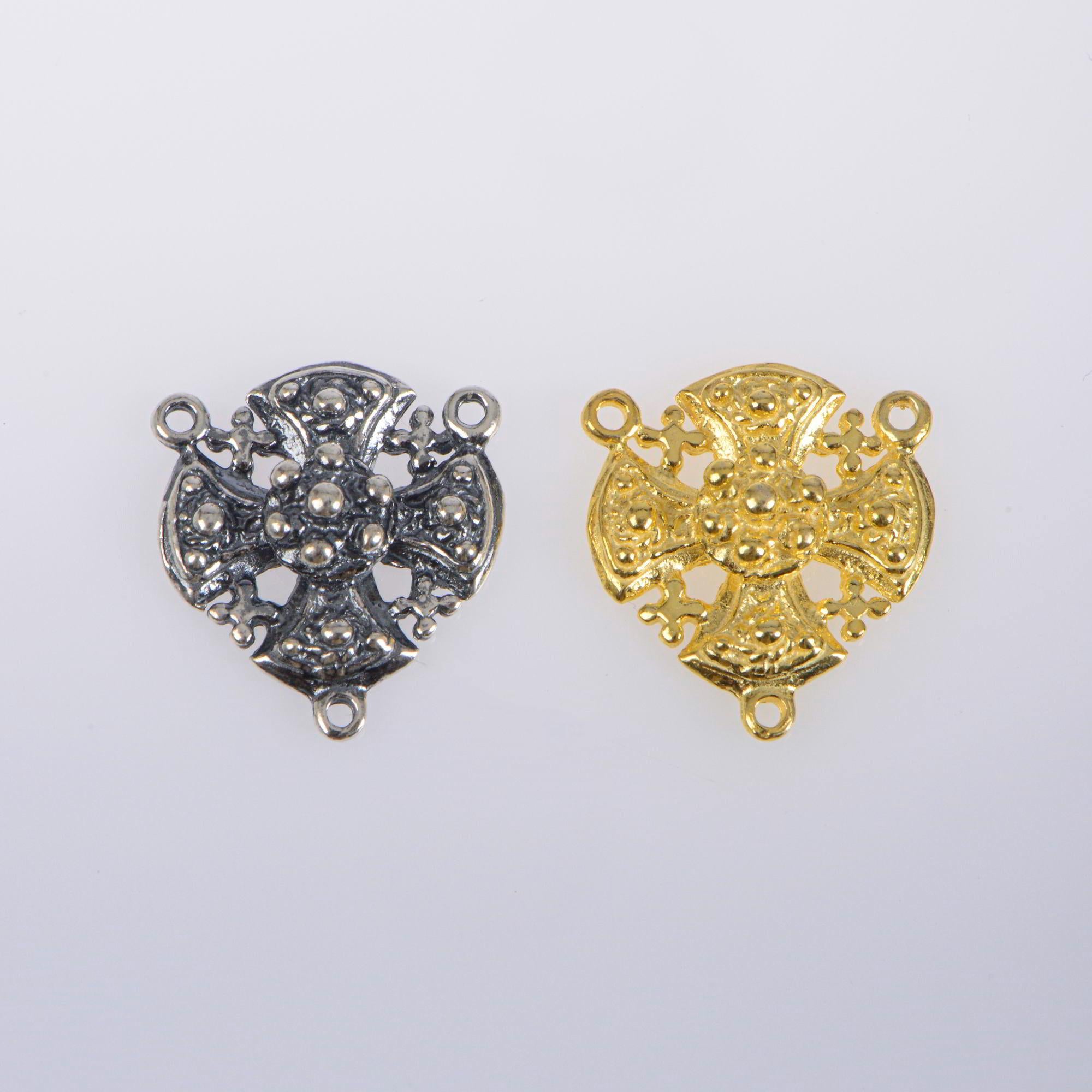 925 Sterling Silver & 24K Gold Vermeil Rosary Center, Heavy Jerusalem Cross Rosary Center, Jewelry Supply, R105-RV105