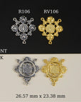 925 Sterling Silver & 24K Gold Vermeil Rosary Center, Flower Rosary Center, Round, Souvenir of Lourdes, Jewelry Supply, R106-RV106