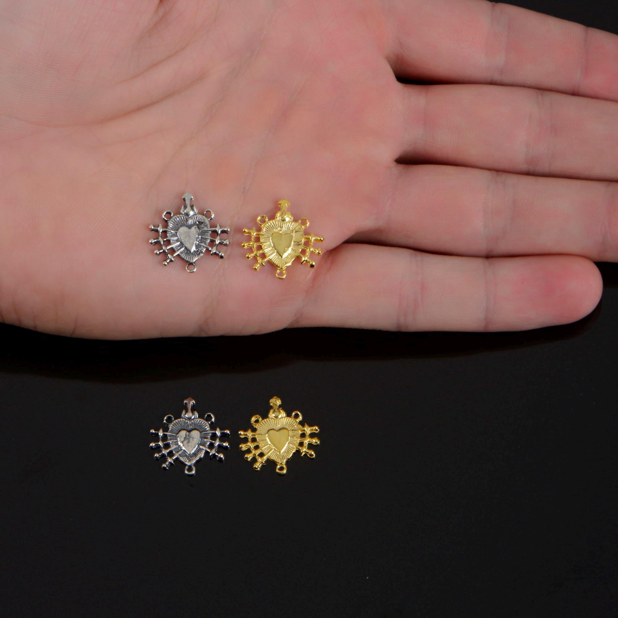 925 Sterling Silver & 24K Gold Vermeil Rosary Center, Mater Dolorosa Heart with Arrows Rosary Center, Jewelry Supply, R107-RV107