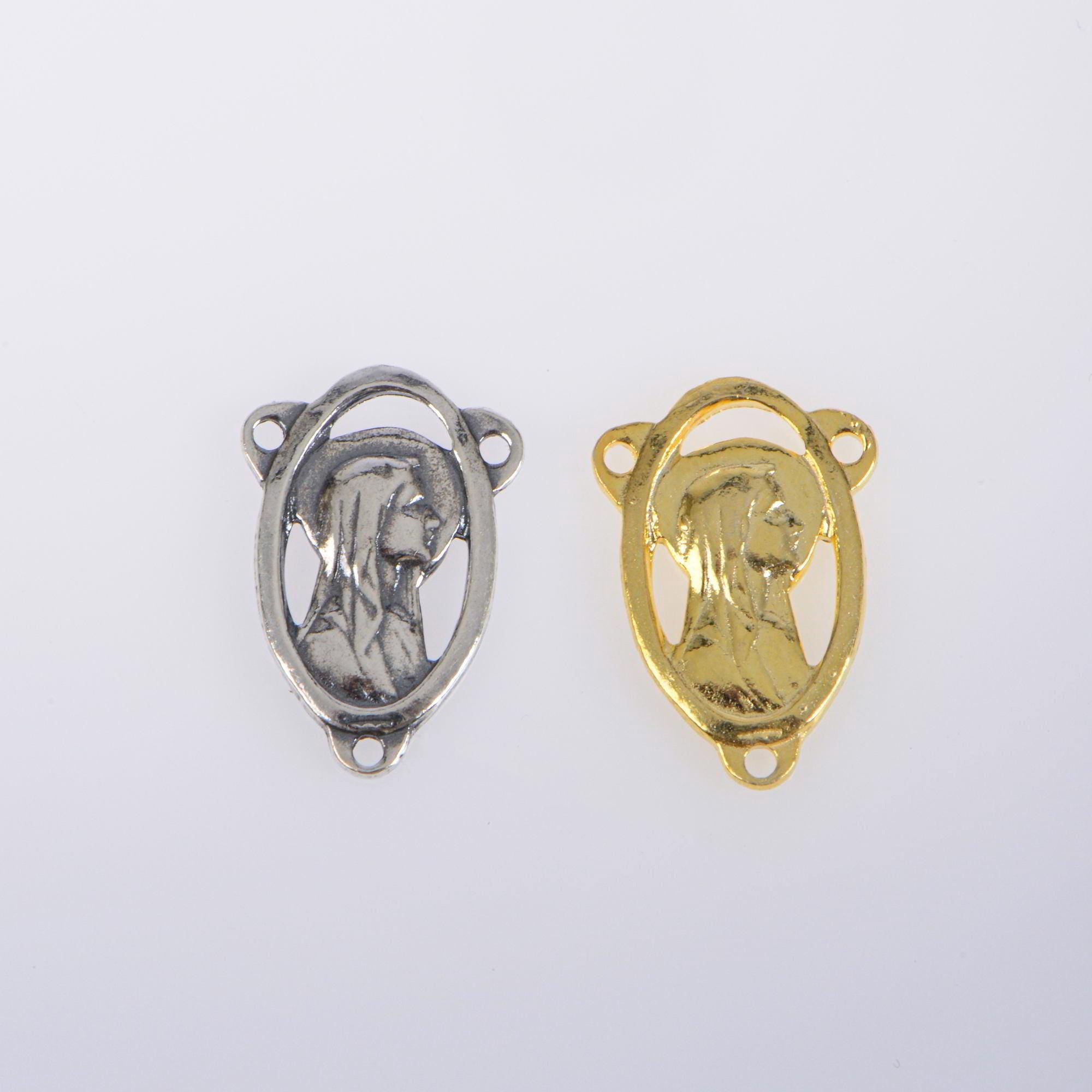 925 Sterling Silver & 24K Gold Vermeil Lourdes Apparition Open Oval Rossary Center, Jewelry Supply, R87-RV87