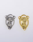 925 Sterling Silver & 24K Gold Vermeil Lourdes Apparition Open Oval Rossary Center, Jewelry Supply, R87-RV87