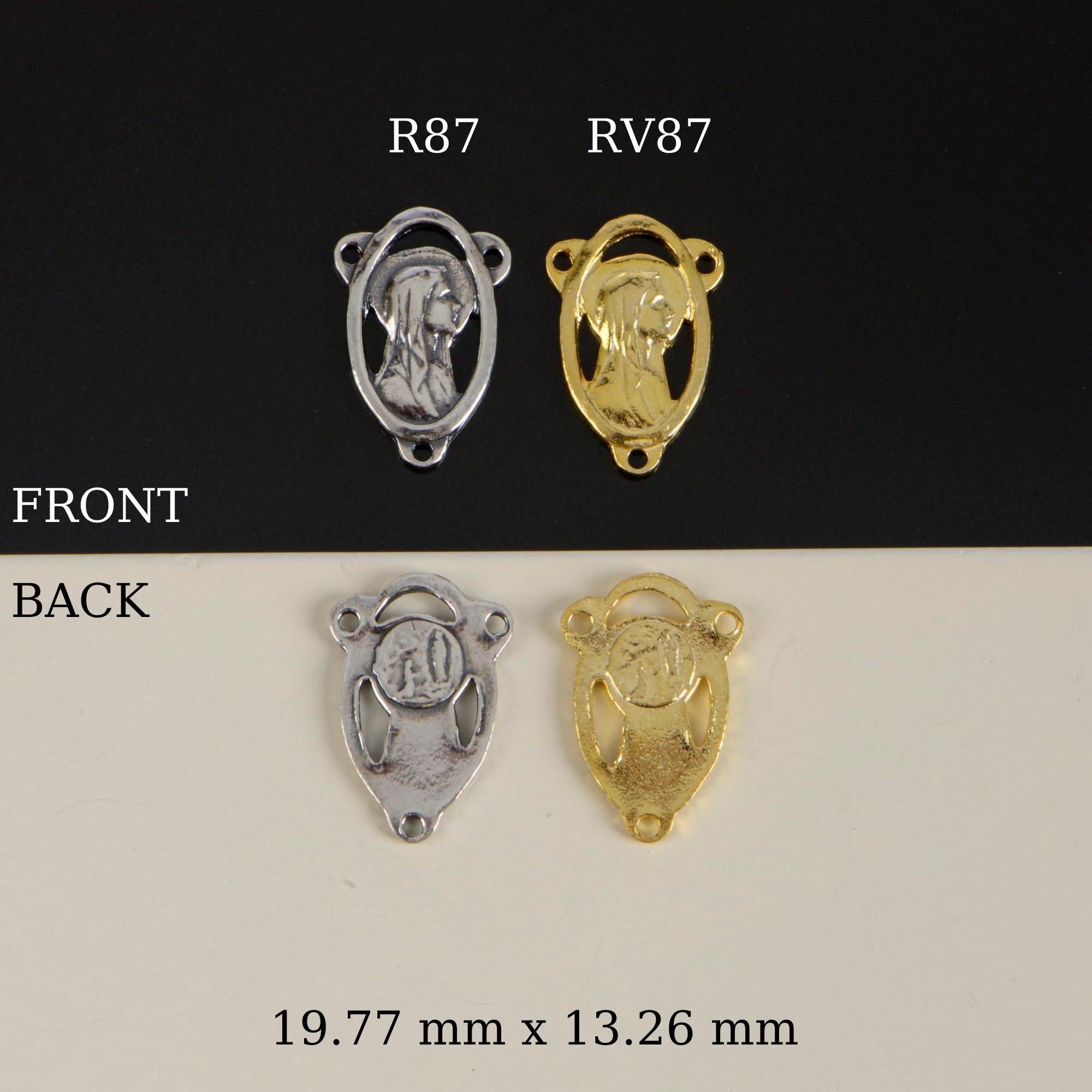 925 Sterling Silver & 24K Gold Vermeil Lourdes Apparition Open Oval Rossary Center, Jewelry Supply, R87-RV87