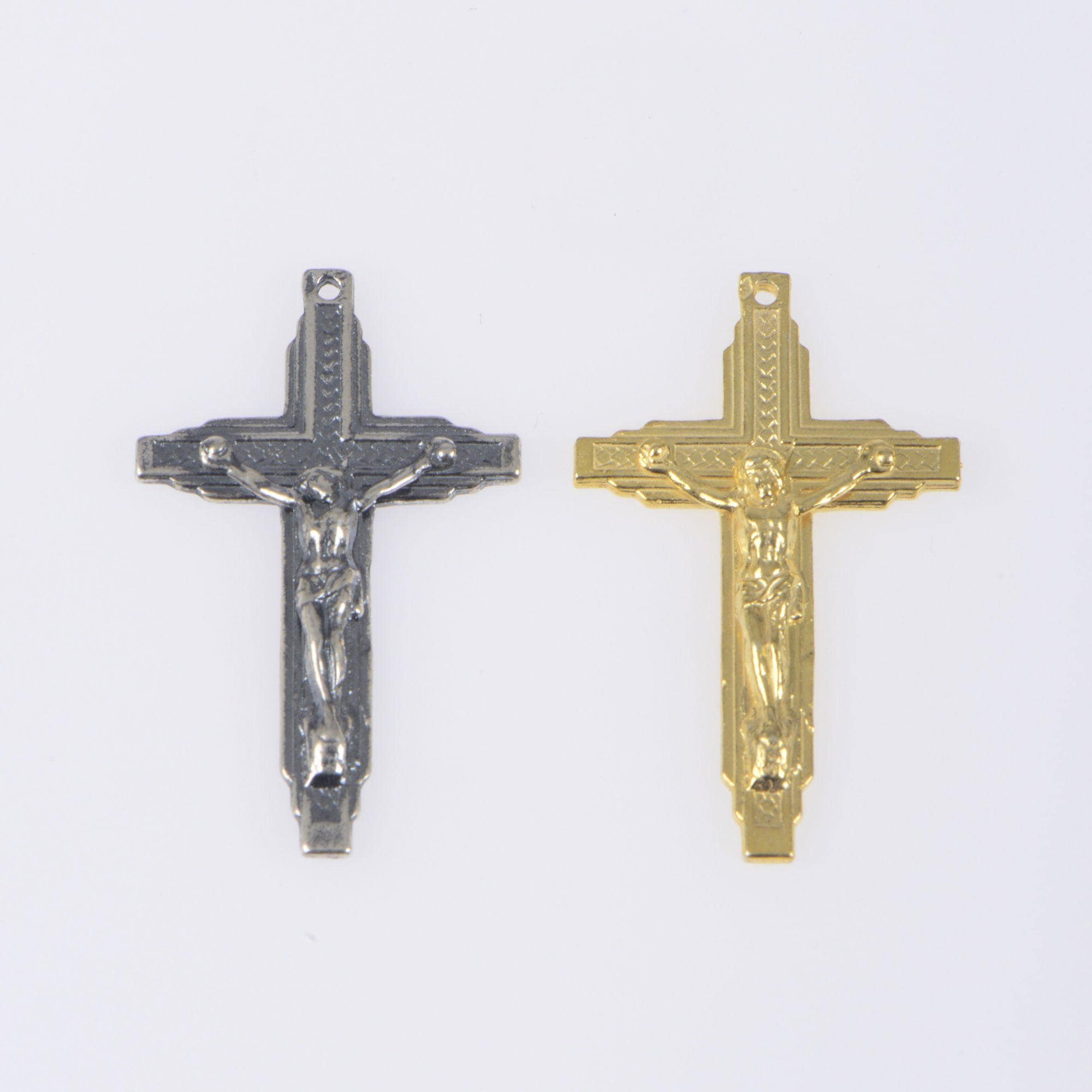 925 Sterling Silver & 24K Gold Vermeil Art Deco Straight Crucifix, Jewelry Supply, R65-RV65
