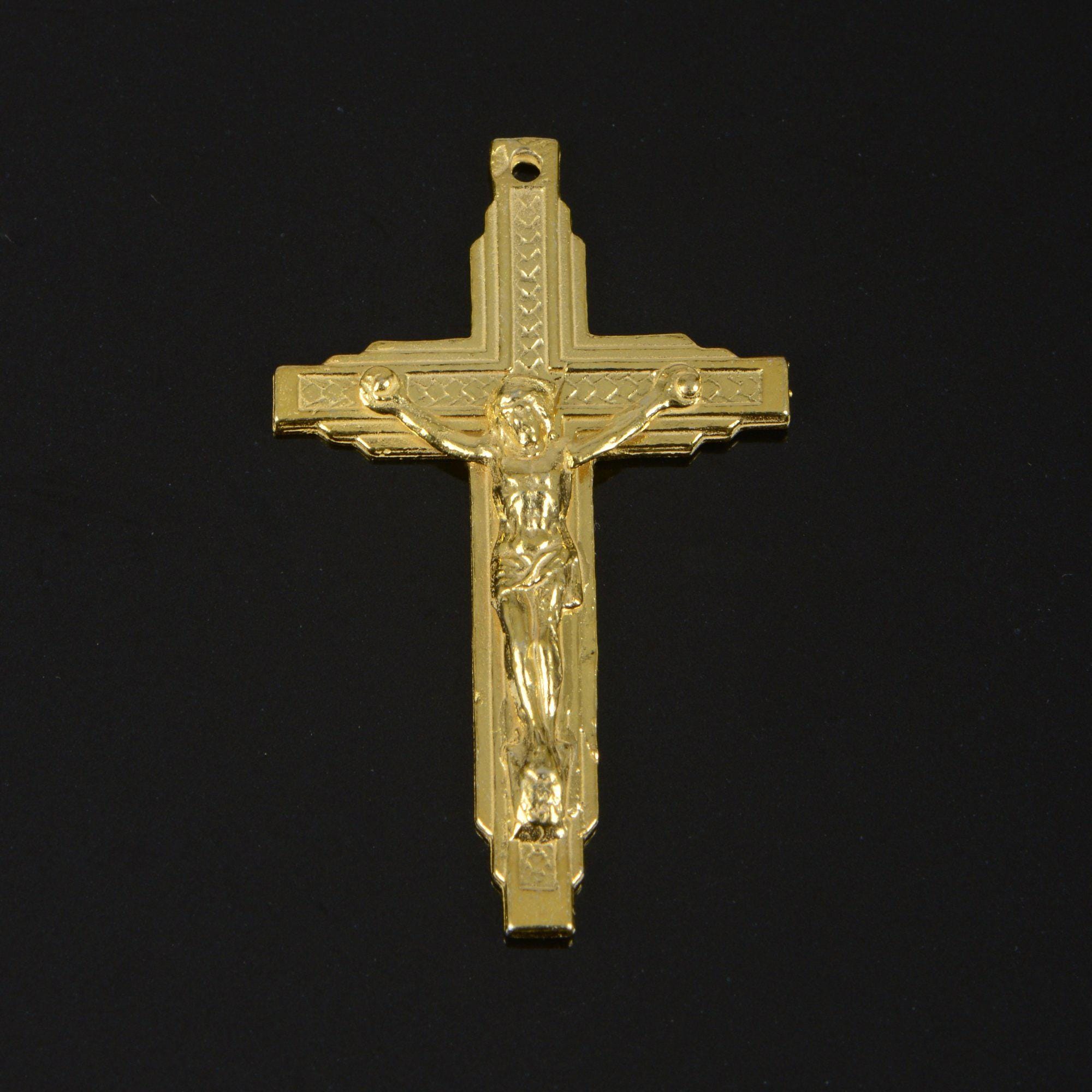 925 Sterling Silver & 24K Gold Vermeil Art Deco Straight Crucifix, Jewelry Supply, R65-RV65