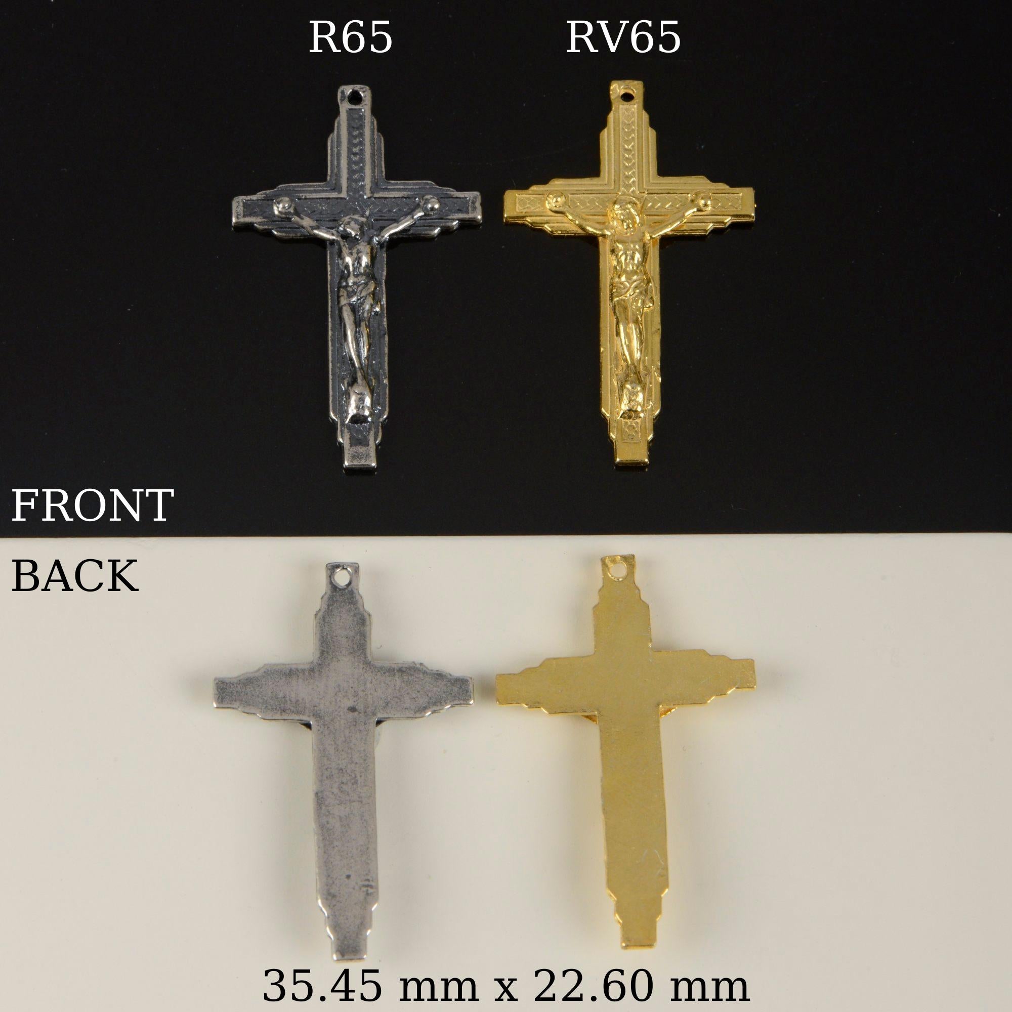 925 Sterling Silver & 24K Gold Vermeil Art Deco Straight Crucifix, Jewelry Supply, R65-RV65