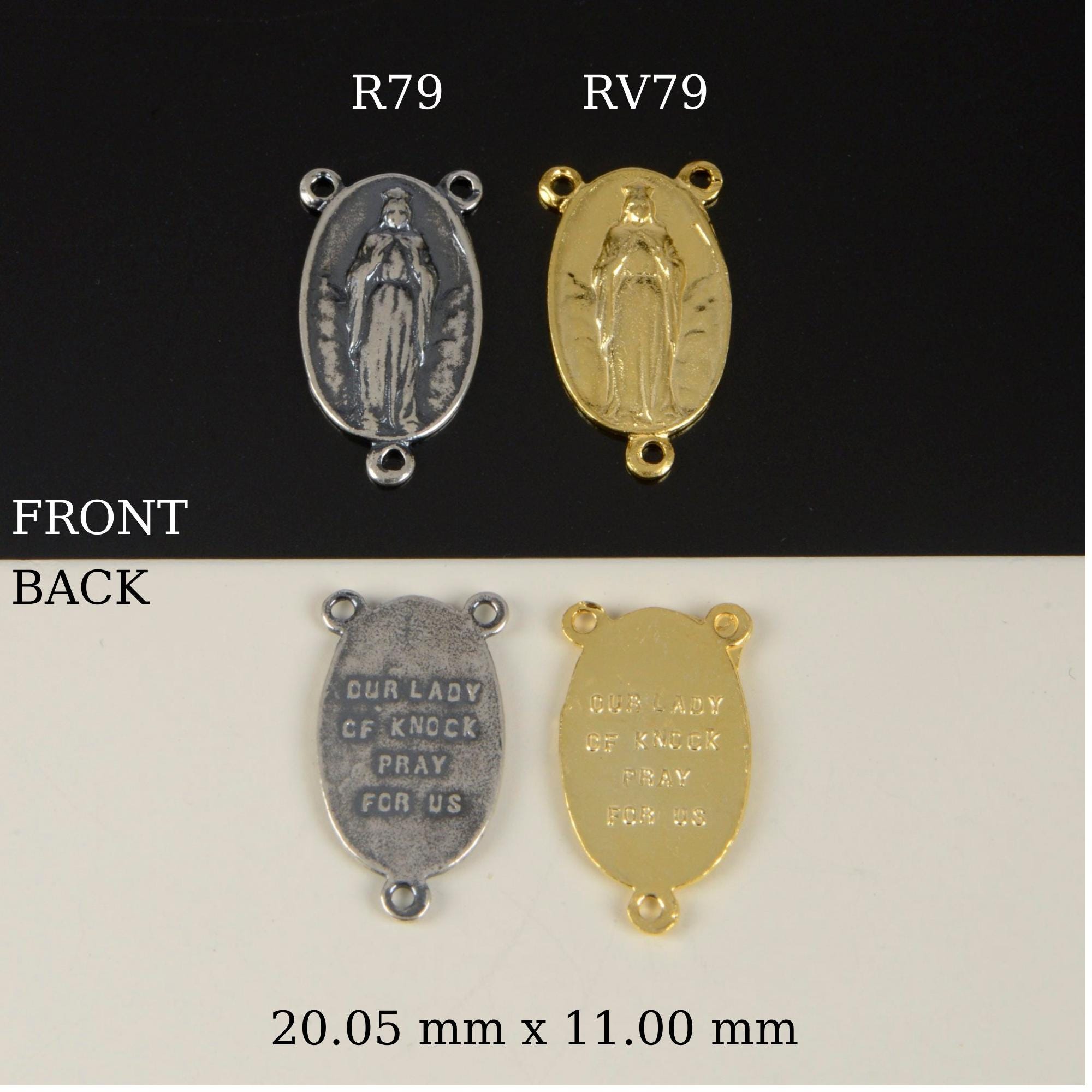 925 Sterling Silver & 24K Gold Vermeil Our Lady of Knock Rosary Center, Jewelry Supply, R79-RV79