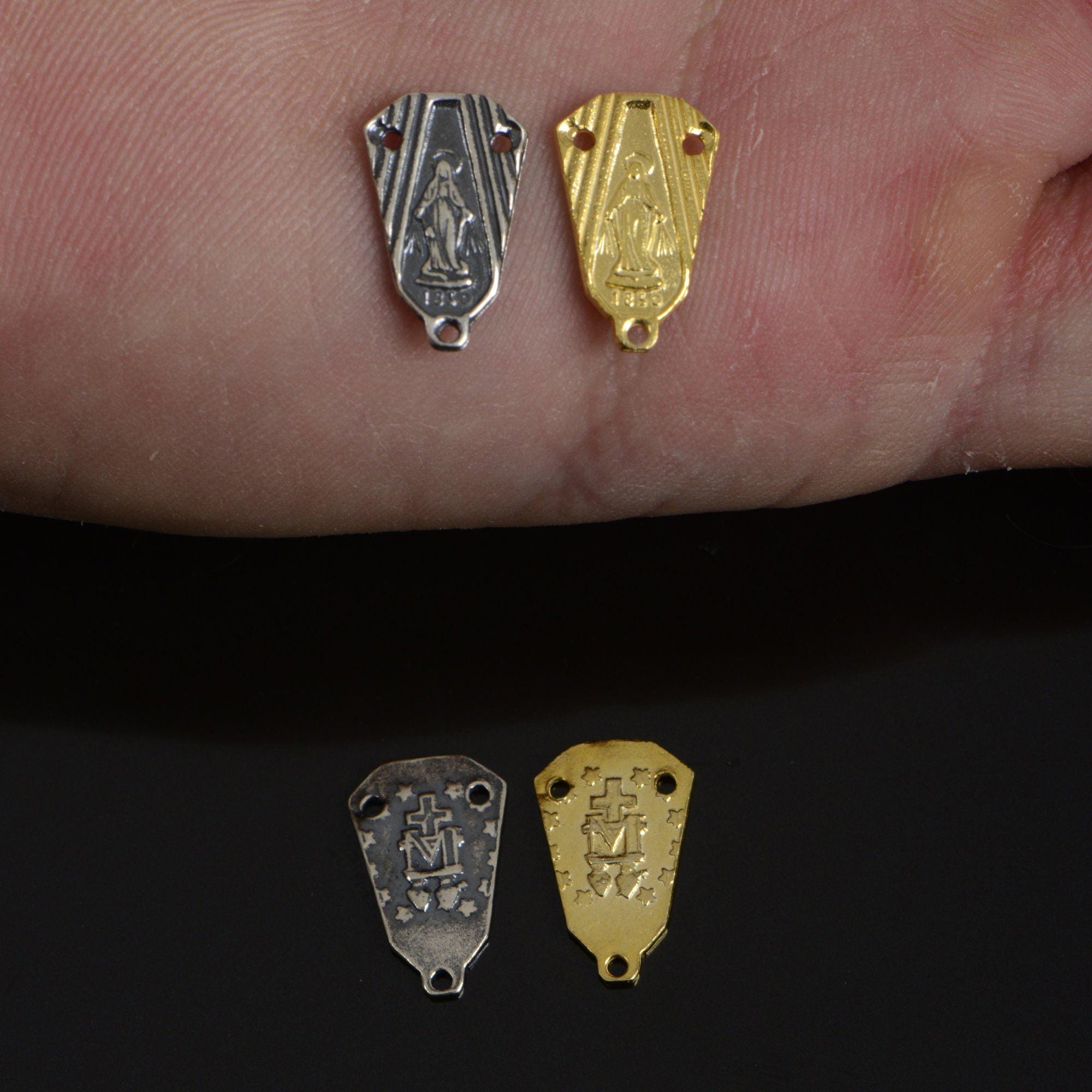 925 Sterling Silver & 24K Gold Vermeil Miraculous Medal Rosary Center, Jewelry Supply, R73-RV73