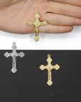 925 Sterling Silver & 24K Gold Vermeil Pendant Cross, Art Nouveau Style, Jewelry Making Supply, R6P-RV6P