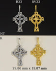 925 Sterling Silver & 24K Gold Vermeil Cross Pendant, Pendant Small open Work Celtic Cross with Straight Bail, Jewelry Supply, R33P-RV33P