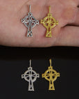 925 Sterling Silver & 24K Gold Vermeil Cross Pendant, Small open Work Celtic Cross with Straight Bail, Jewelry Supply, R33-RV33