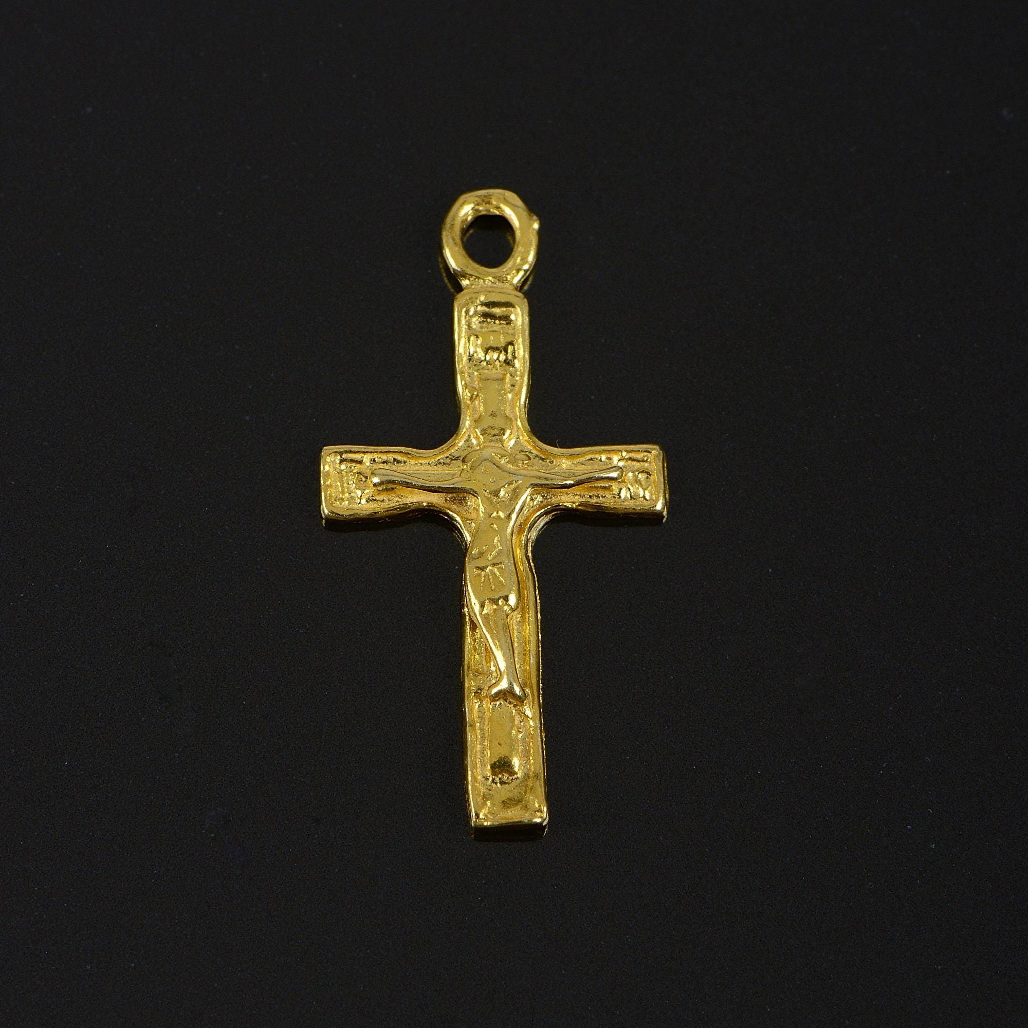 925 Sterling Silver & 24K Gold Vermeil Cross Pendant, Pendant Small Orthodox Crucifix, Jewelry Supply, R39P-RV39P