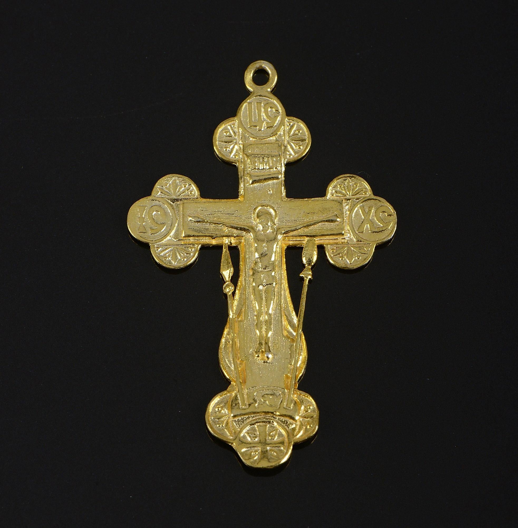 925 Sterling Silver & 24K Gold Vermeil Pendant Elaborate large Orthodox Crucifix with Instruments of Tirture, Jewelry Supply, R40P-RV40P