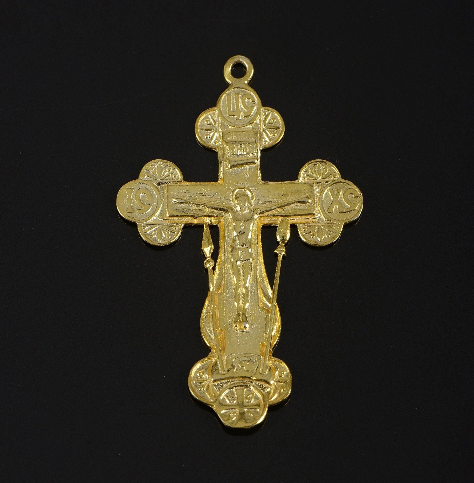 925 Sterling Silver & 24K Gold Vermeil Pendant, Elaborate large Orthodox Crucifix with Instruments of Tirture, Jewelry Supply, R40-RV40