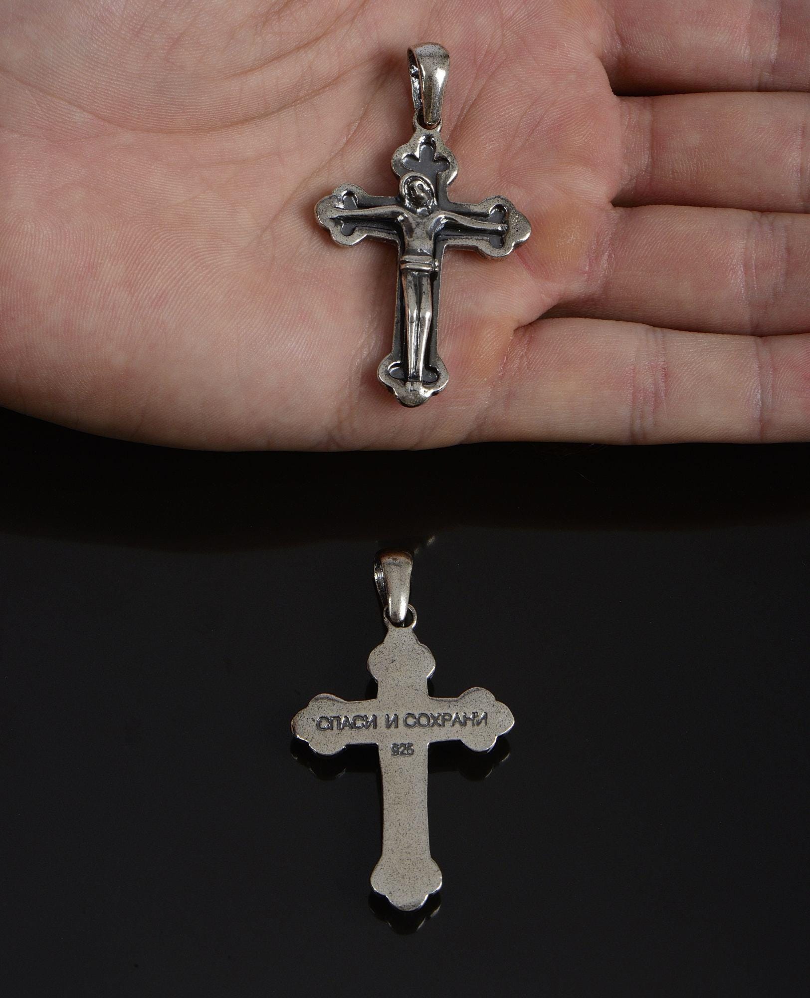 925 Sterling Silver Large Heavy Orthodox Pectoral Crucifix, Rosary Cross, Pendant, Jewelry Supply, R41