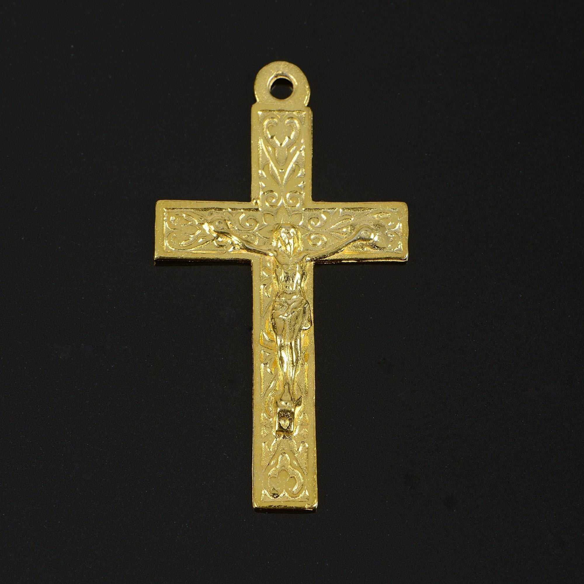 925 Sterling Silver & 24K Gold Vermeil Cross Pendant, Elaborate Crucifix with Art Nouveau Style, Jewelry Supply, R45-RV45