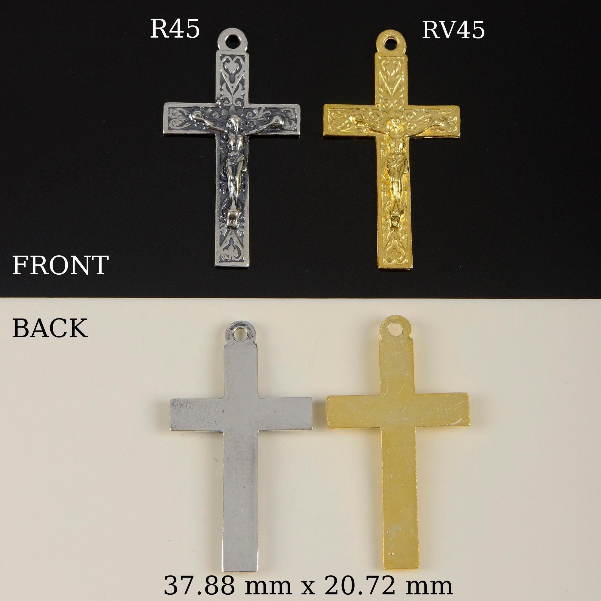 925 Sterling Silver & 24K Gold Vermeil Cross Pendant, Elaborate Crucifix with Art Nouveau Style, Jewelry Supply, R45-RV45