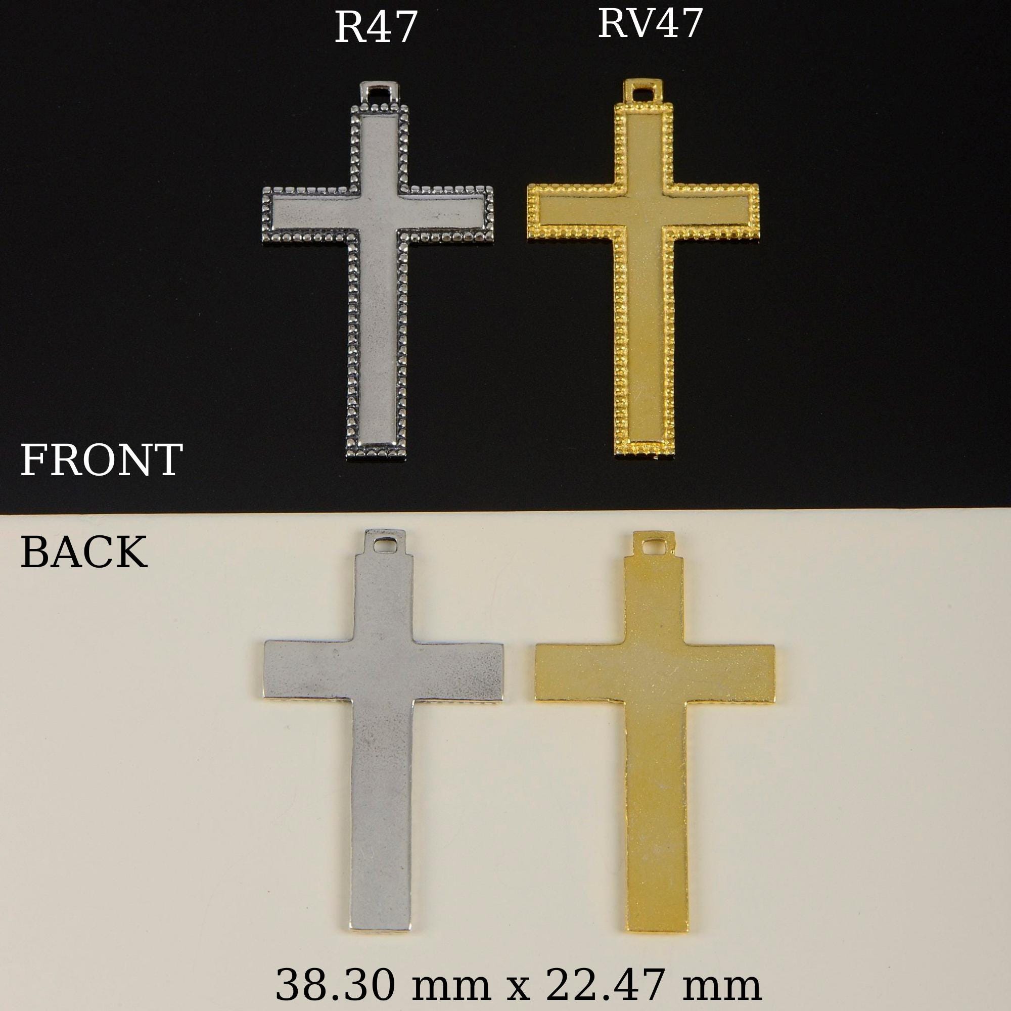 925 Sterling Silver & 24K Gold Vermeil Cross Pendant, Straight Cross with dotted frame, Jewelry Supply, R47-RV47