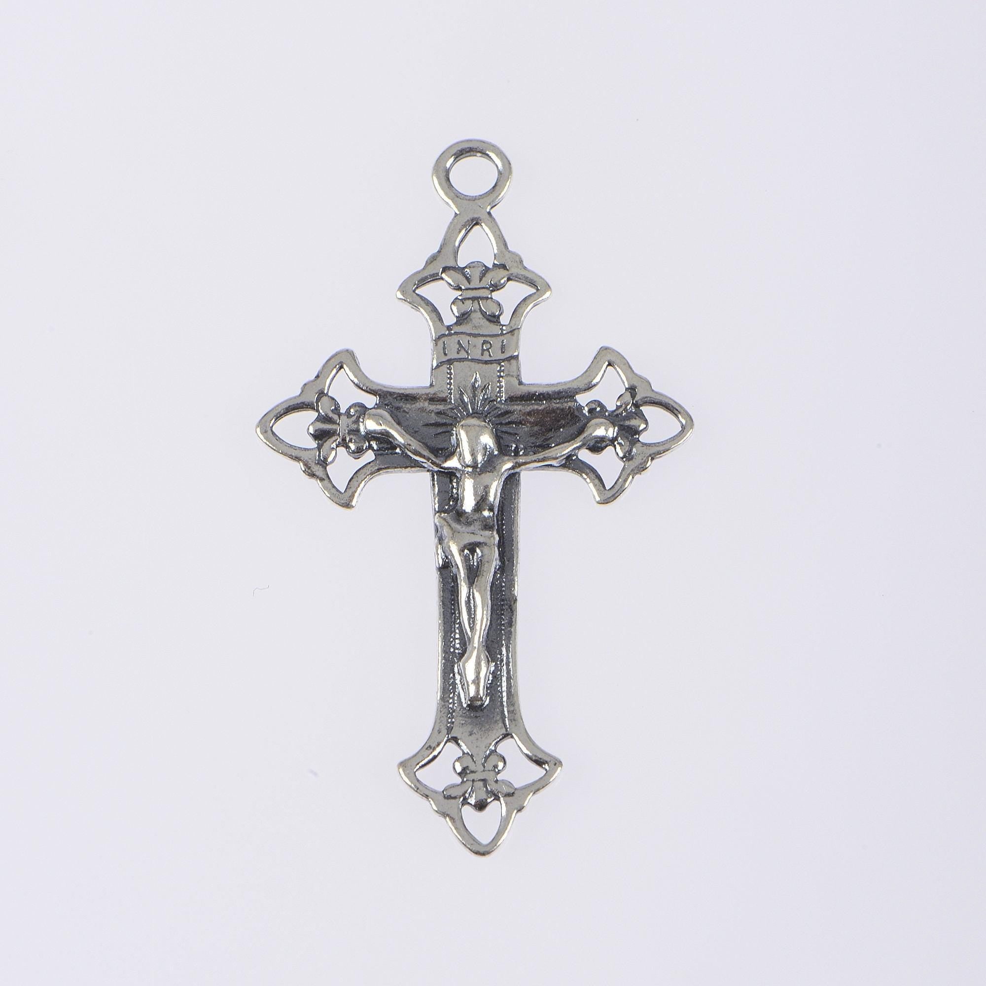 925 Sterling Silver & 24K Gold Vermeil Cross Pendant, Open work Crucifix, Jewelry Supply, R49-RV49