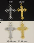925 Sterling Silver & 24K Gold Vermeil Cross Pendant, Open work Crucifix, Jewelry Supply, R49-RV49