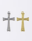 925 Sterling Silver & 24K Gold Vermeil Straight lines Art Deco Cross, Jewelry Supply, R59-RV59
