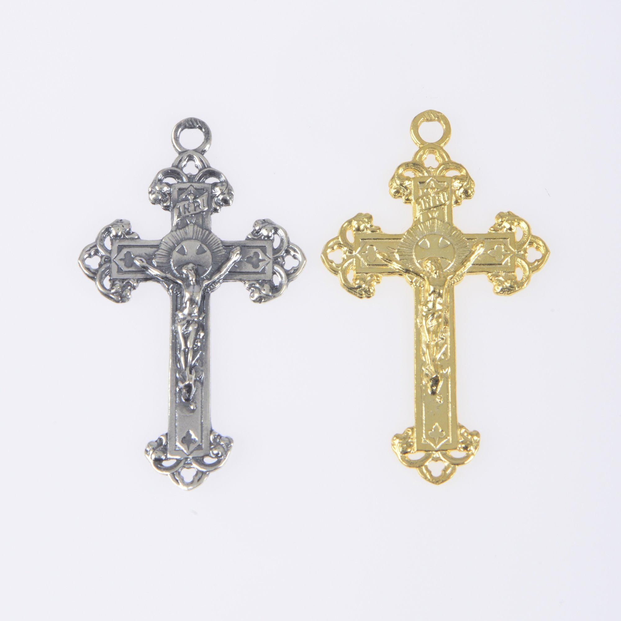 925 Sterling Silver & 24K Gold Vermeil Open Work Elaborate Crucifix with Illlumination, Jewelry Supply, R60-RV60