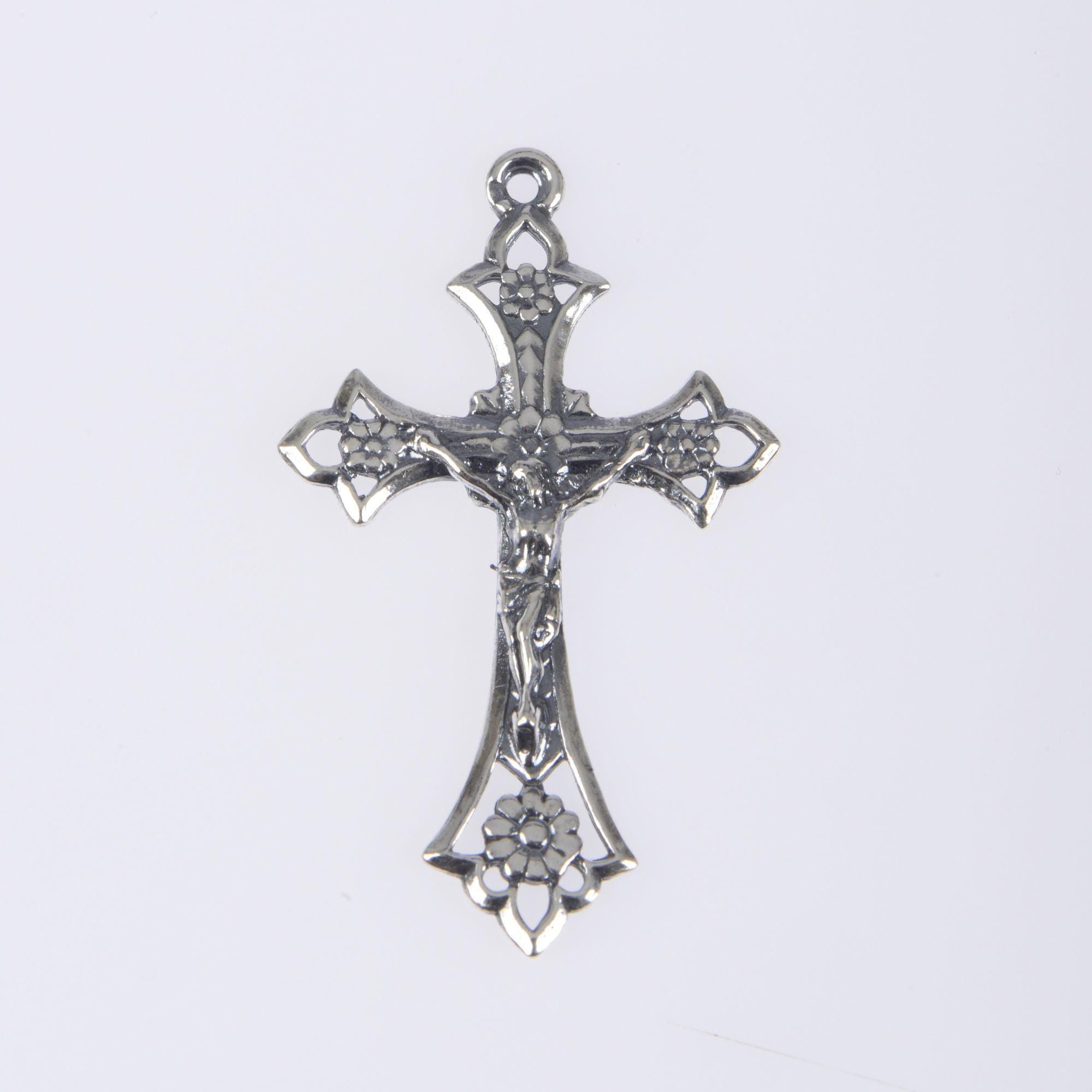 925 Sterling Silver & 24K Gold Vermeil Open work Crucifix with Daisies, Jewelry Supply, R62-RV62