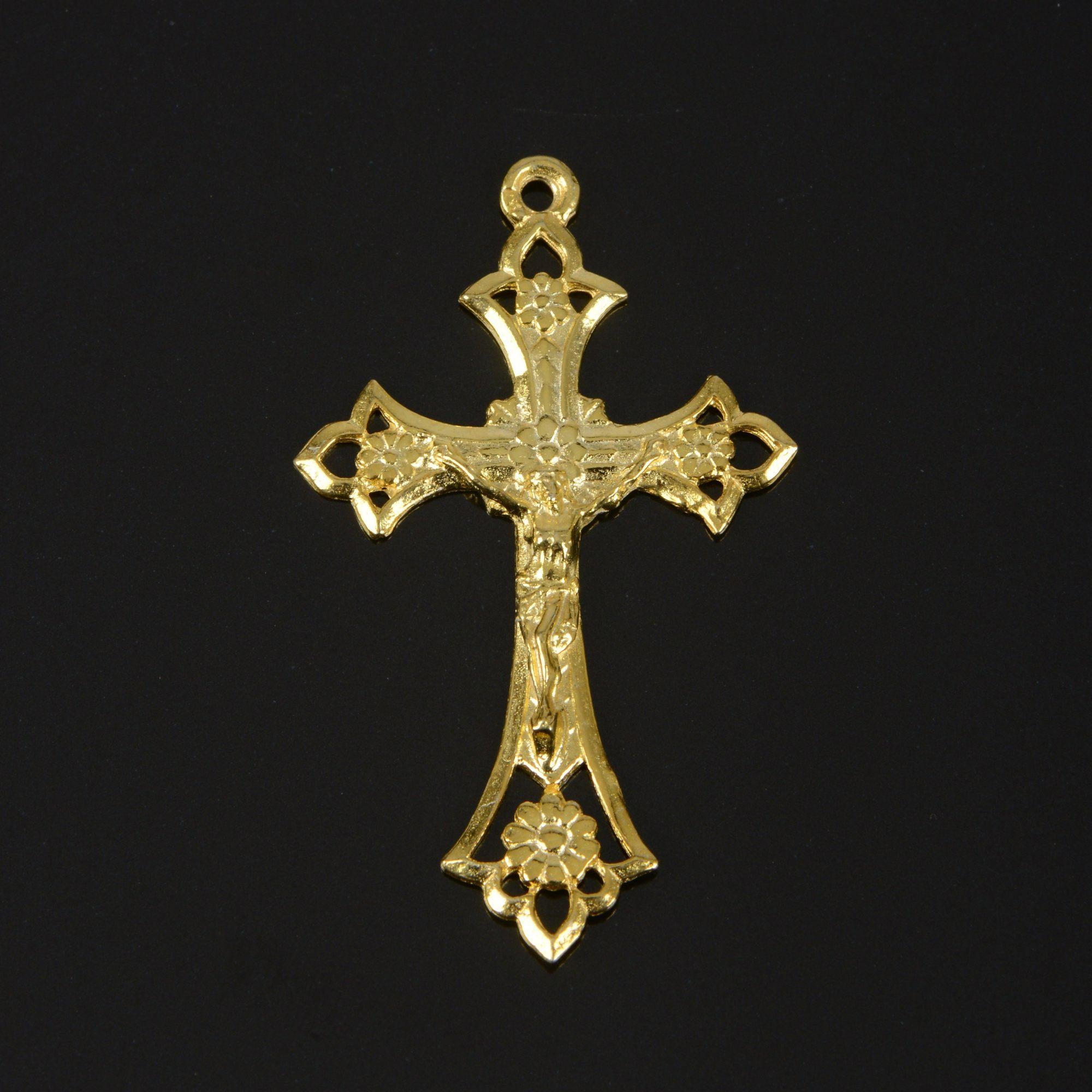 925 Sterling Silver & 24K Gold Vermeil Open work Crucifix with Daisies, Jewelry Supply, R62-RV62
