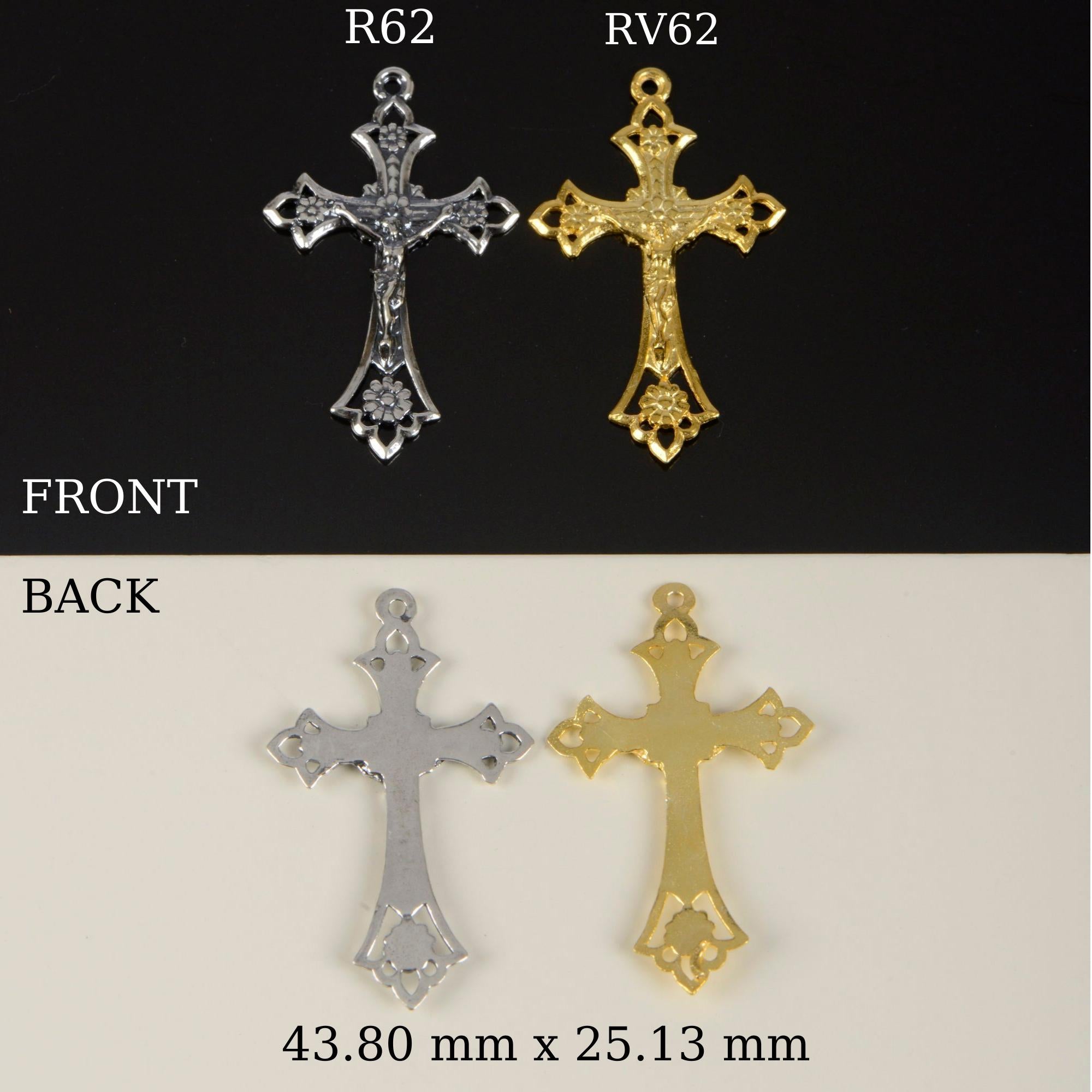 925 Sterling Silver & 24K Gold Vermeil Open work Crucifix with Daisies, Jewelry Supply, R62-RV62