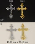 925 Sterling Silver & 24K Gold Vermeil Open work Crucifix with Daisies, Jewelry Supply, R62-RV62