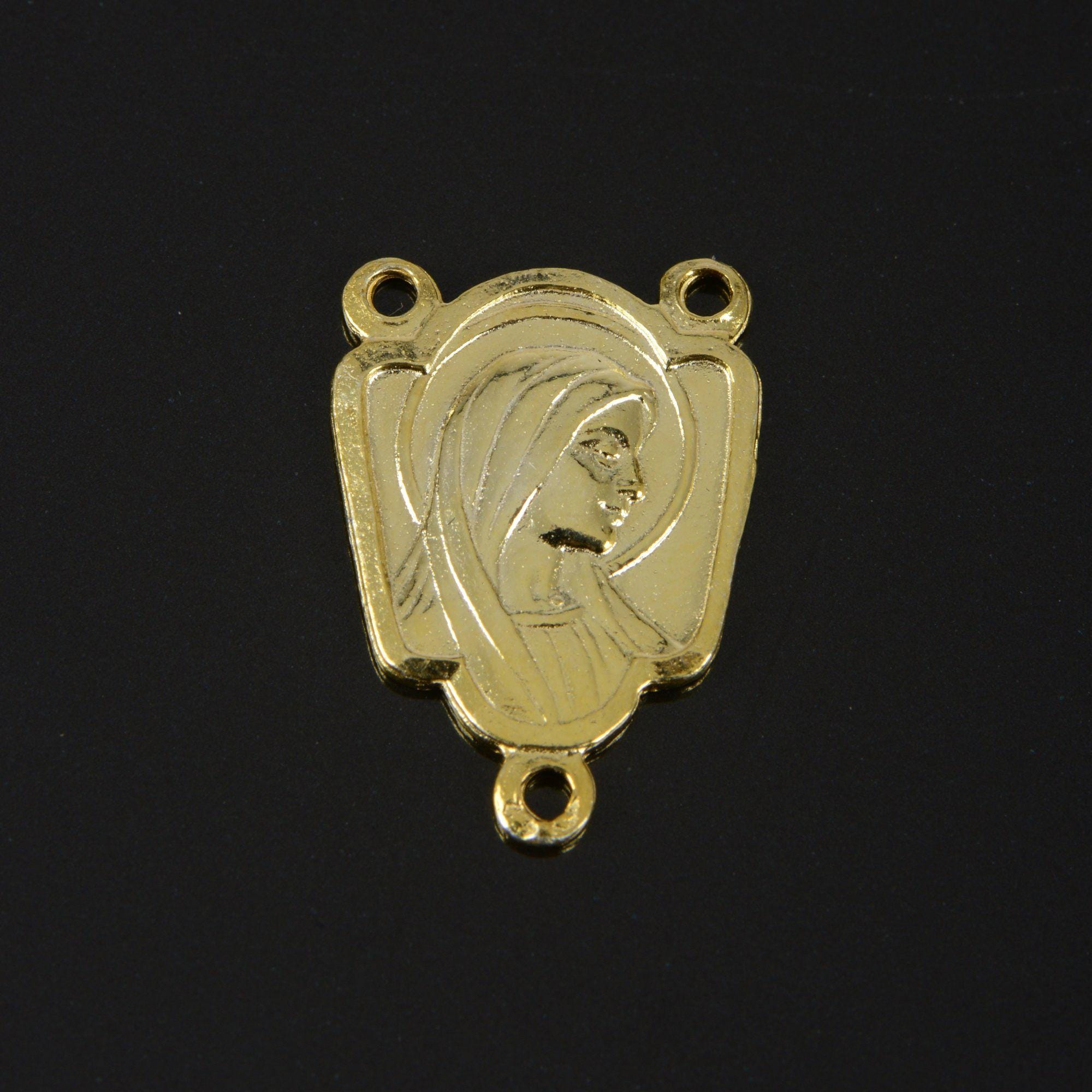 925 Sterling Silver & 24K Gold Vermeil Lourdes Apparition Virgin Mary Rosary Center, Jewelry Supply, R70 RV70