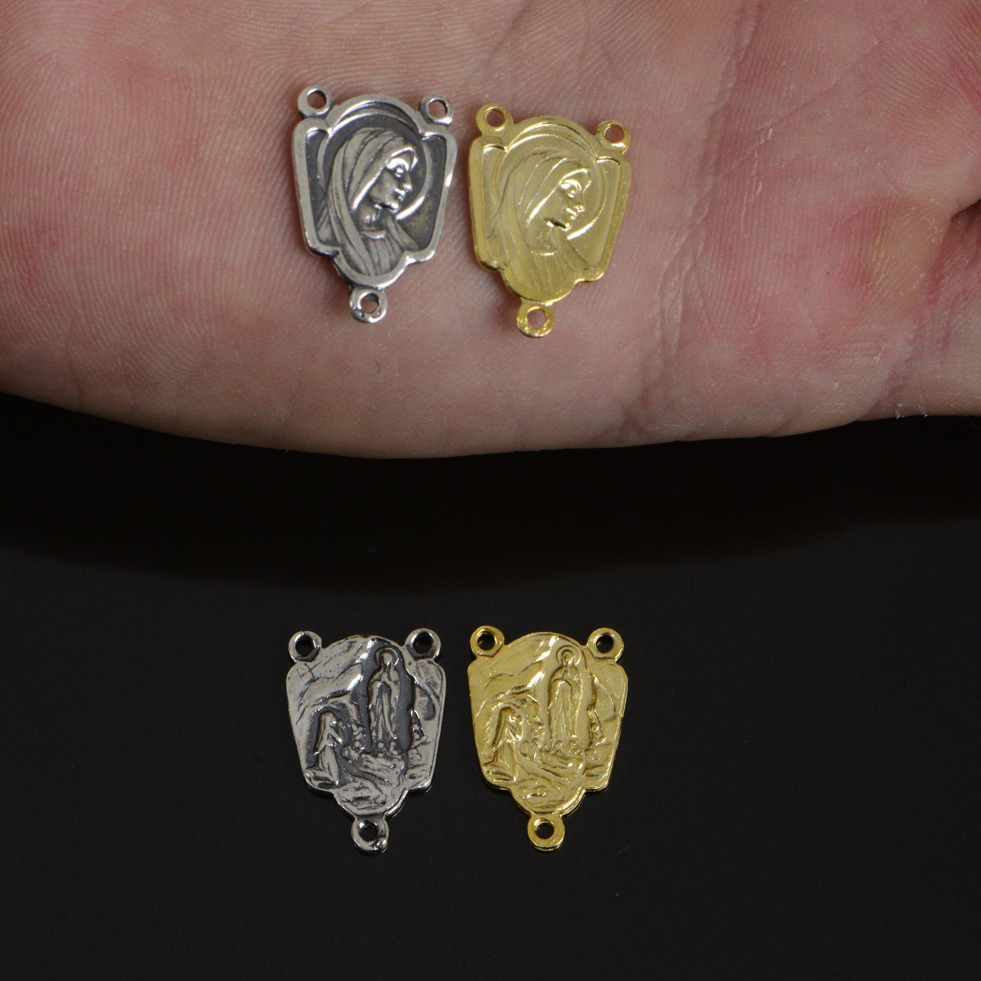 925 Sterling Silver & 24K Gold Vermeil Lourdes Apparition Virgin Mary Rosary Center, Jewelry Supply, R70 RV70
