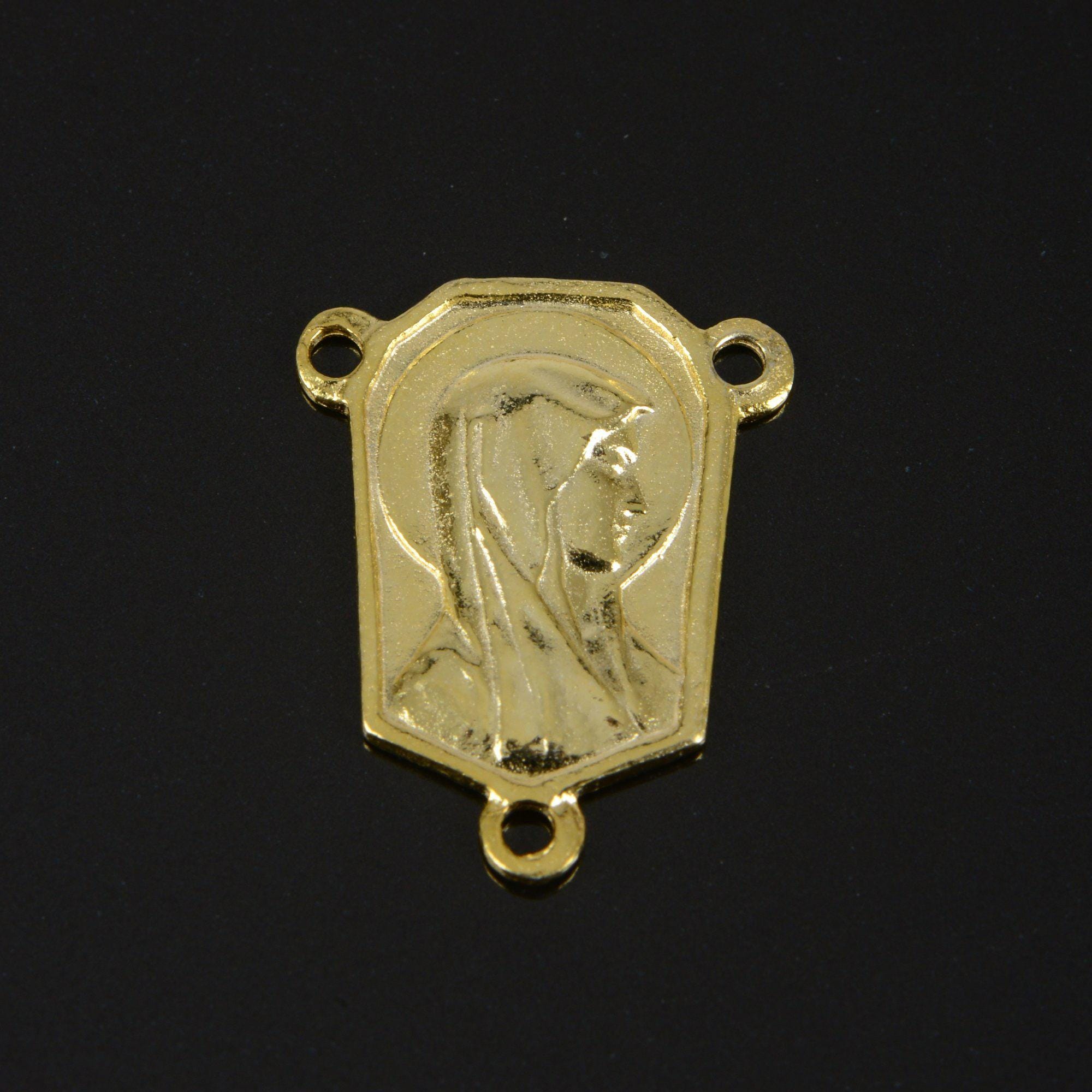 925 Sterling Silver & 24K Gold Vermeil Virgin Mary Bayeux Lisieux Rosary Center, Jewelry Supply, R71-RV71