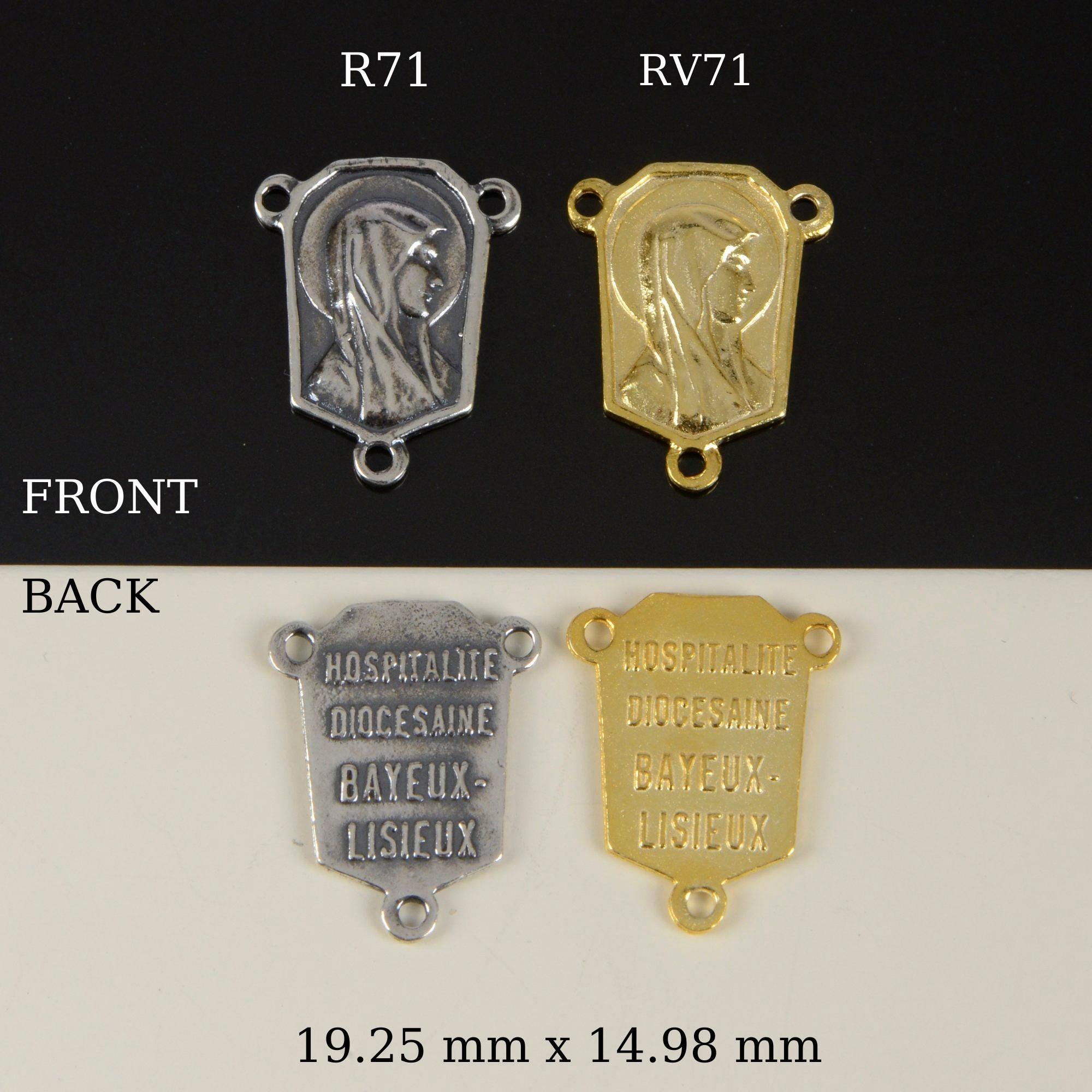 925 Sterling Silver & 24K Gold Vermeil Virgin Mary Bayeux Lisieux Rosary Center, Jewelry Supply, R71-RV71