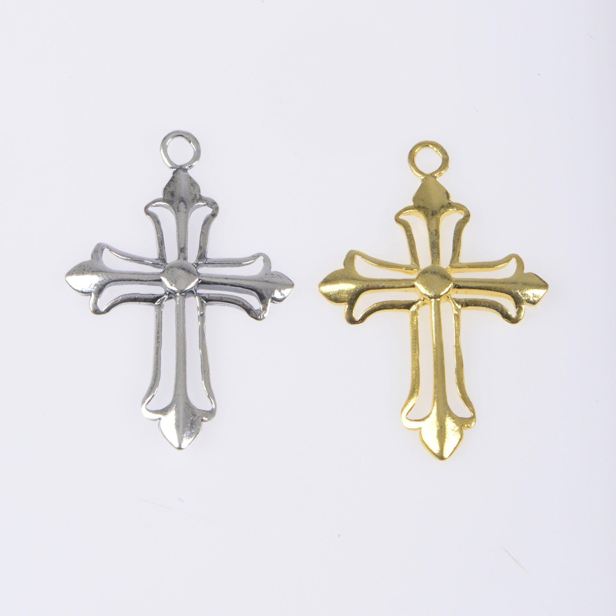 925 Sterling Silver & 24K Gold Vermeil Cross Pendant , Open work Plain and Large Cross, Jewelry Supply, R100- RV100