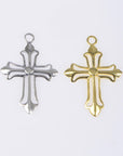 925 Sterling Silver & 24K Gold Vermeil Cross Pendant , Open work Plain and Large Cross, Jewelry Supply, R100- RV100