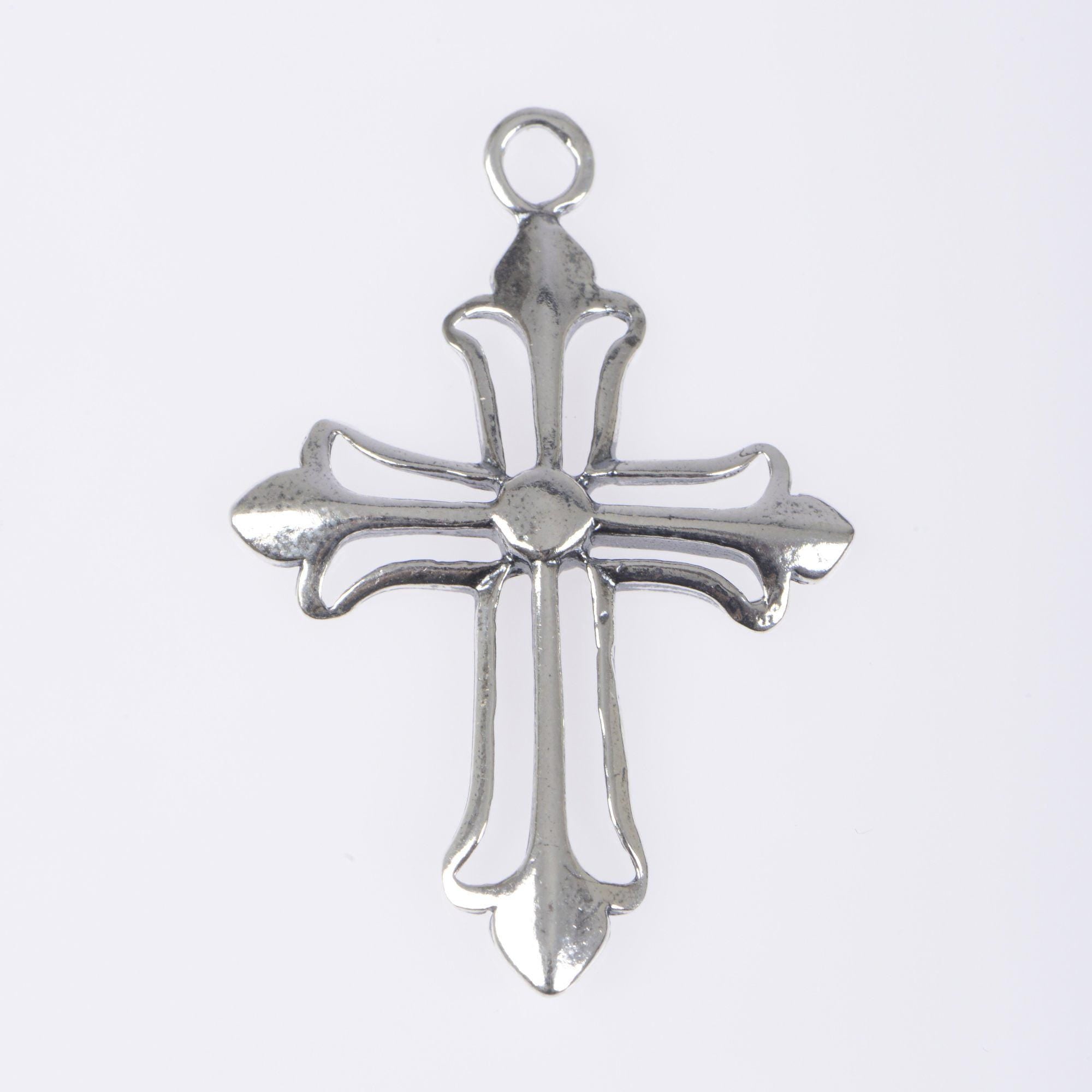 925 Sterling Silver & 24K Gold Vermeil Cross Pendant , Open work Plain and Large Cross, Jewelry Supply, R100- RV100