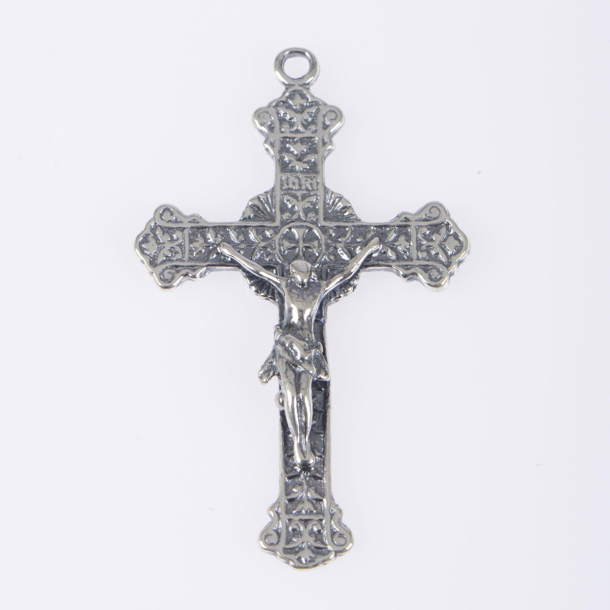 925 Sterling Silver & 24K Gold Vermeil Cross Pendant, Elaborate Art Nouveau Crucifix with Sacred heart of Jesus, Jewelry Supply, R101-RV101
