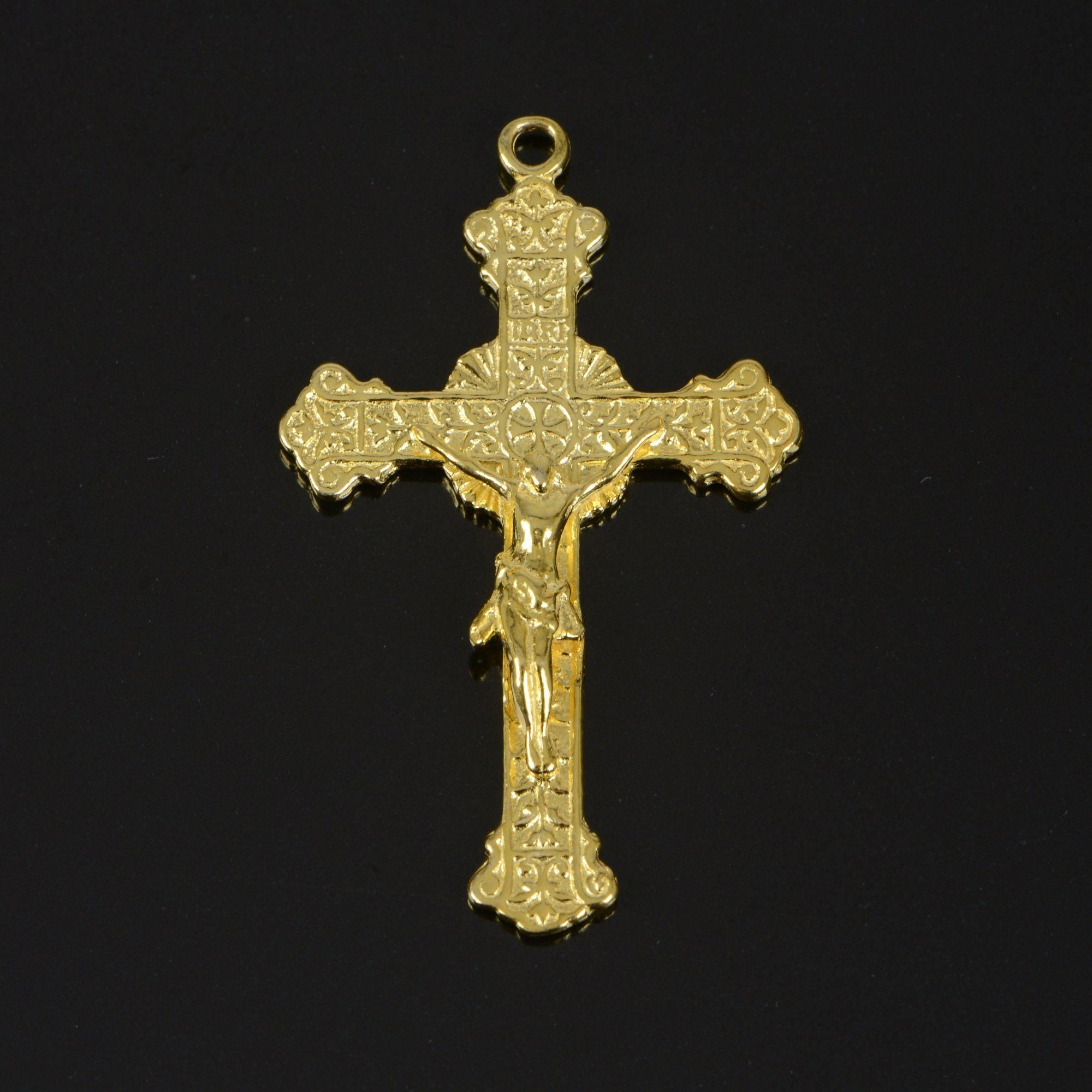 925 Sterling Silver & 24K Gold Vermeil Cross Pendant, Elaborate Art Nouveau Crucifix with Sacred heart of Jesus, Jewelry Supply, R101-RV101
