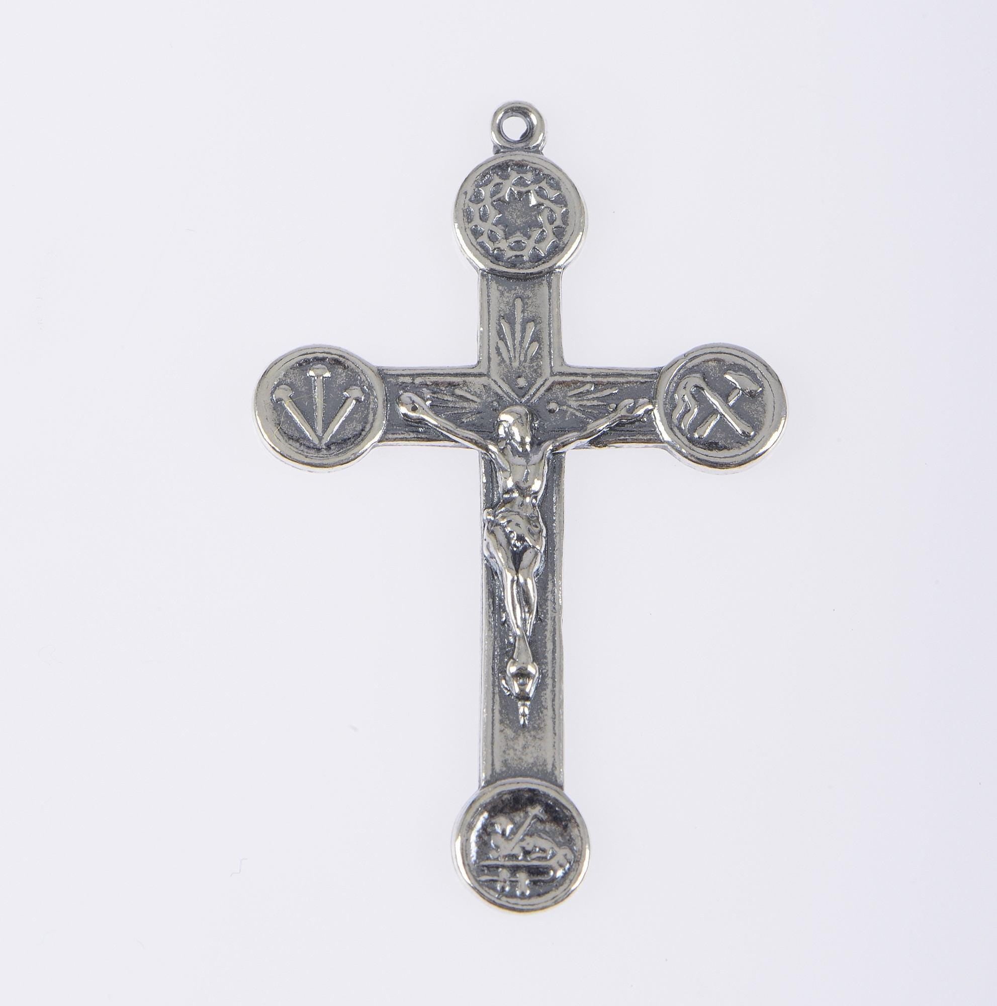 925 Sterling Silver & 24K Gold Vermeil Cross Pendant, Crucifix with Agnus Dei and Instruments of Torture, Jewelry Supply, R102-RV102