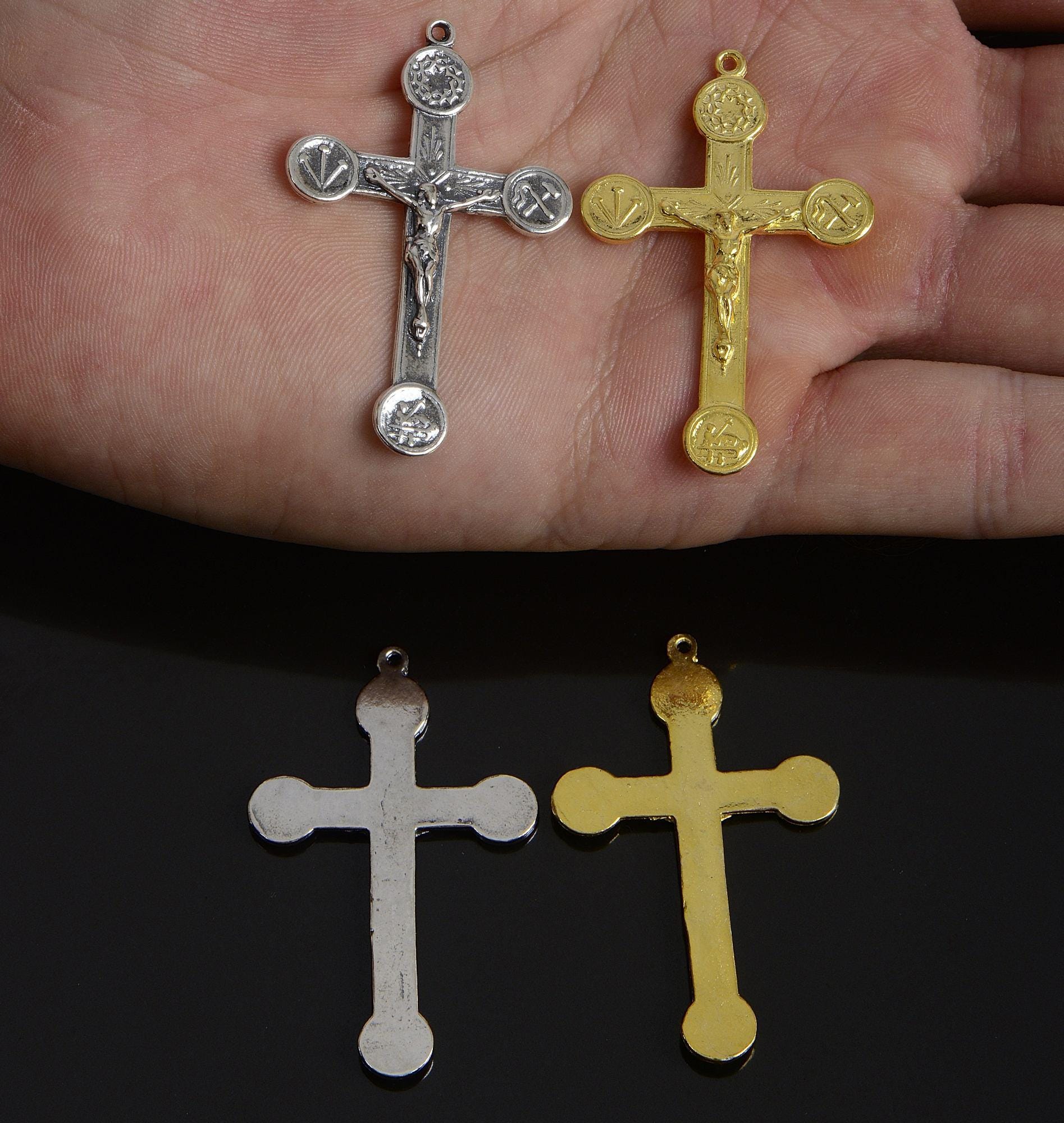 925 Sterling Silver & 24K Gold Vermeil Cross Pendant , Pendant with Agnus Dei and Instruments of Torture, Jewelry Supply, 102P-RV102P