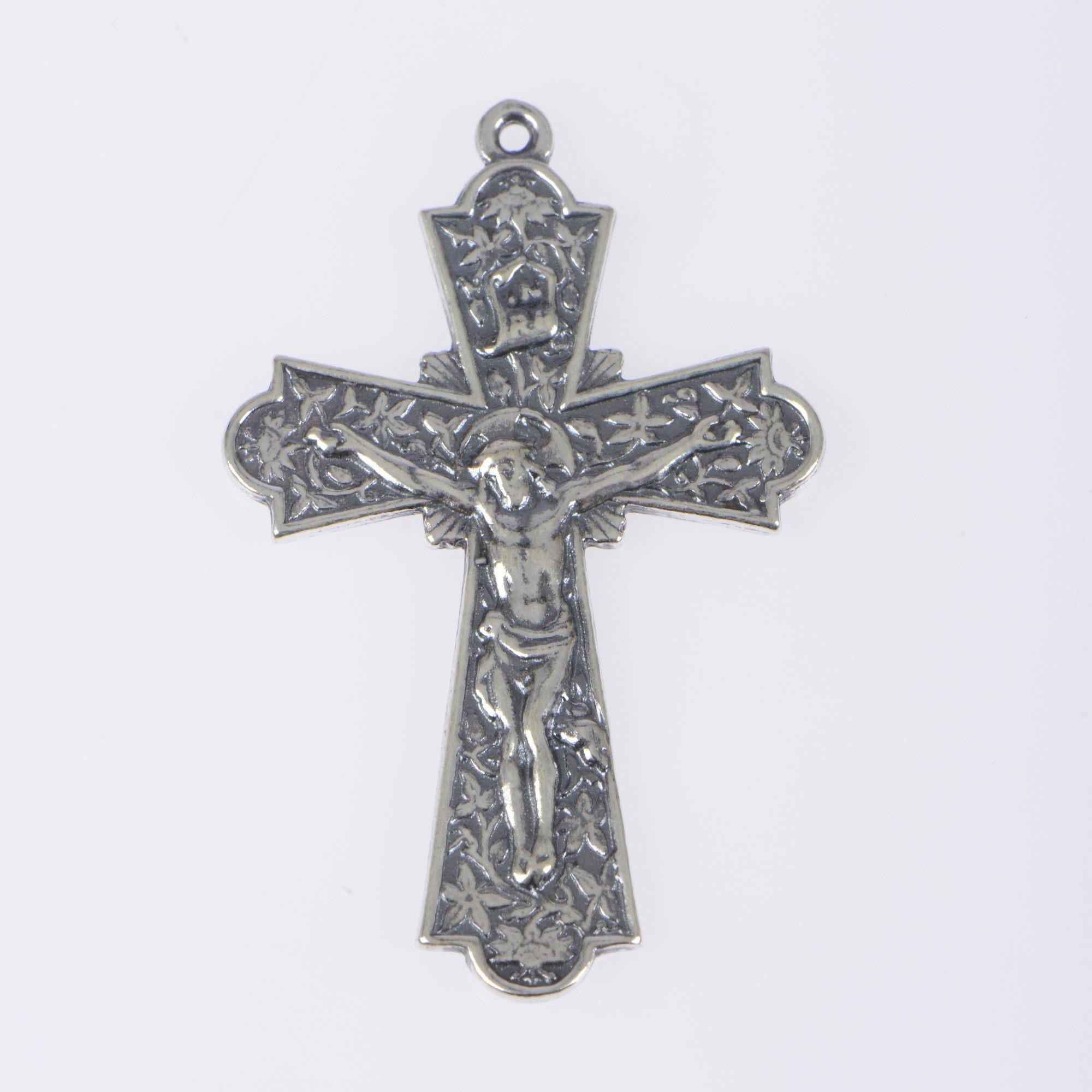 925 Sterling Silver & 24K Gold Vermeil Cross Pendant, Art Nouveau Crucifix with Large Corpus, Jewelry Supply, R103-RV103