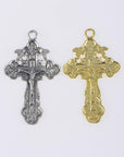 925 Sterling Silver & 24K Gold Vermeil Cross Pendant, Pendant Russian Greek Style Elaborate Crucifix with Angels, Jewelry Supply, R42P-RV42P
