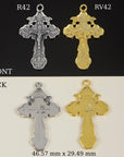 925 Sterling Silver & 24K Gold Vermeil Cross Pendant, Pendant Russian Greek Style Elaborate Crucifix with Angels, Jewelry Supply, R42P-RV42P