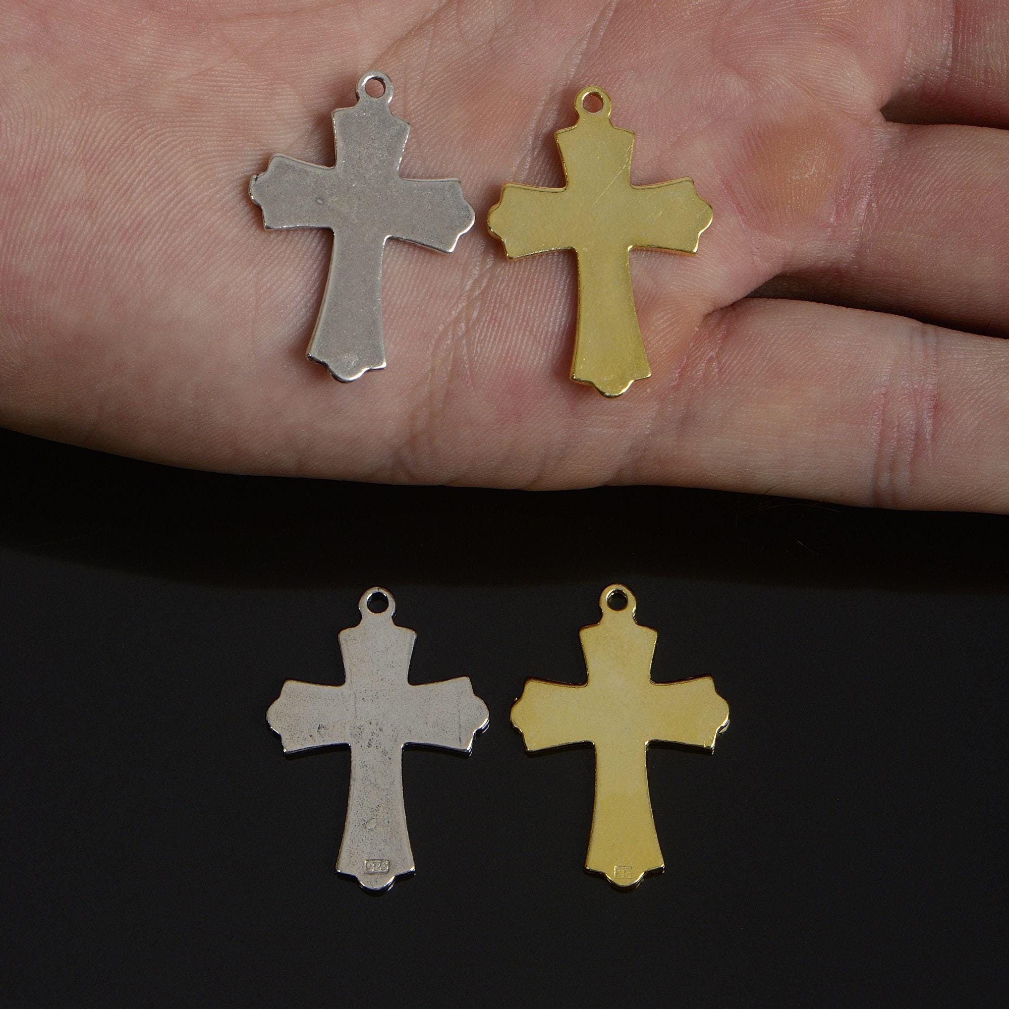 925 Sterling Silver & 24K Gold Vermeil Cross Pendant, Russian Greek Stayle Elaborate Pendant with Angels, Jewelry Supply, R43P-RV43P