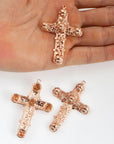 Large 925 Sterling Silver Rose Gold Filigree Angel Head Cross, Pectoral Pendant – Art Nouveau – Rare, Jewelry Supply, RGR14