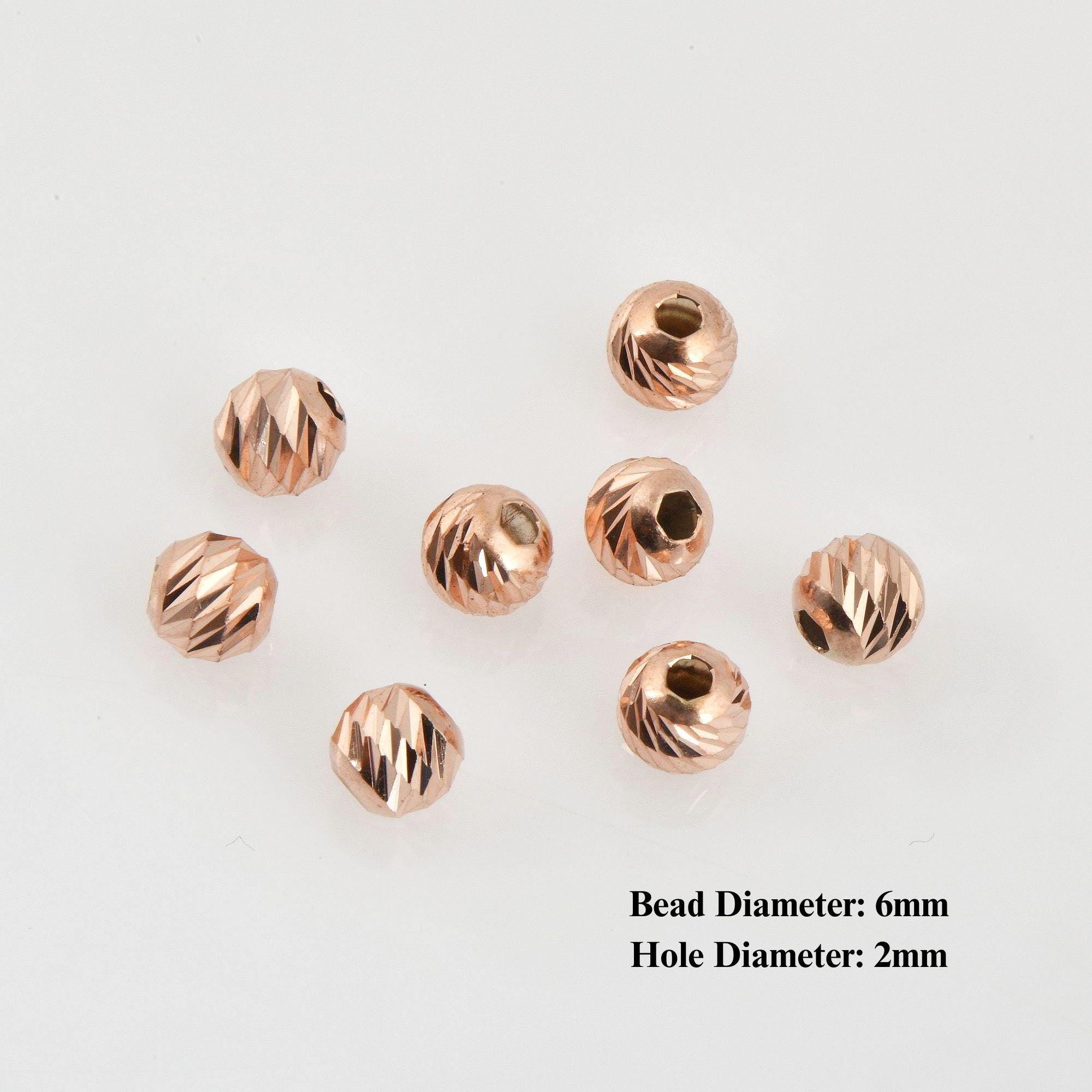 925 Silver Rose Gold Diamond Cut 6mm Round Beads, Laser Multi Diamond Cut Beads in 24K, Moon Cut Spacer Beads, Jewelry Supplies, RGVM2E