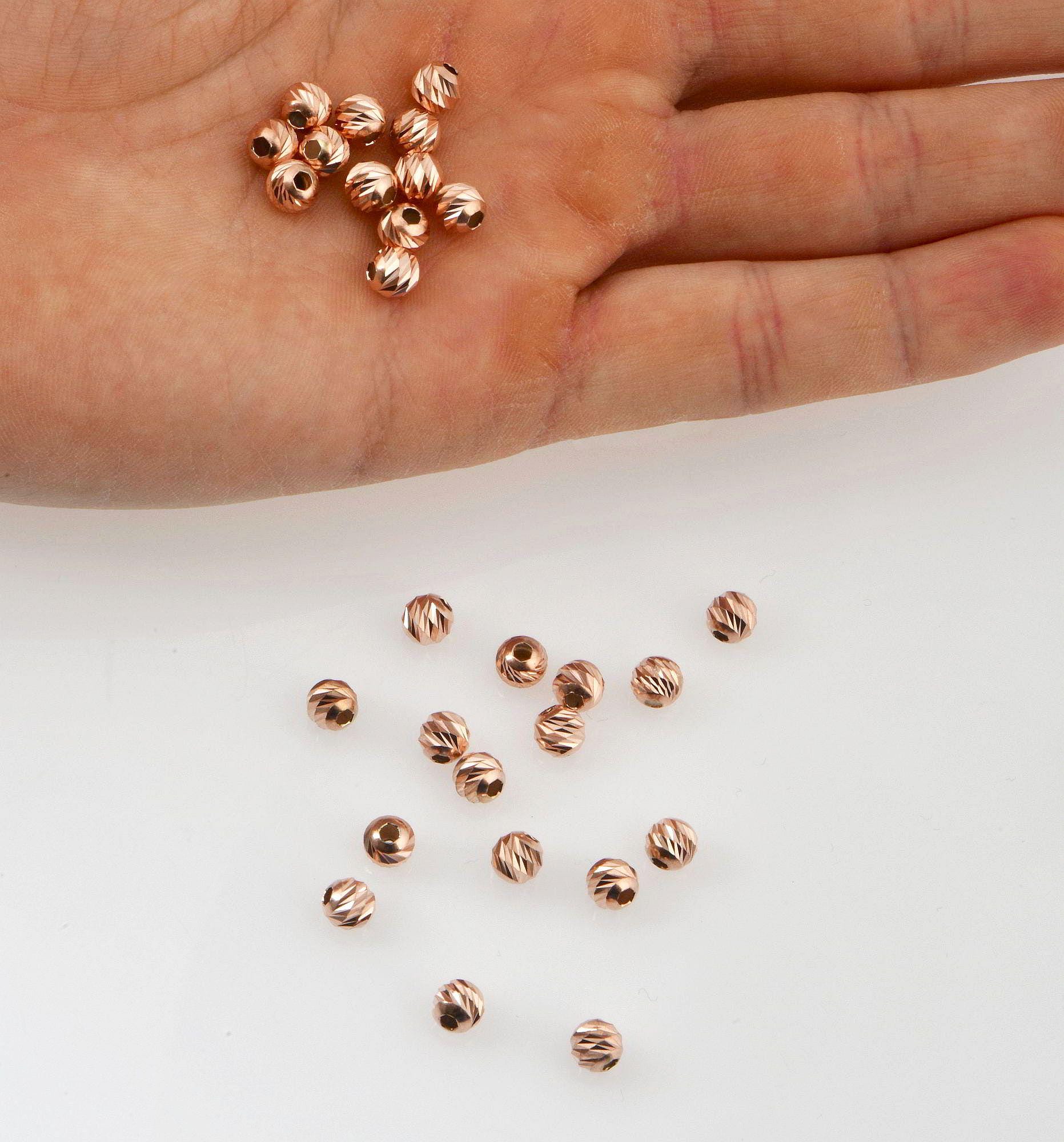 925 Silver Rose Gold Diamond Cut 6mm Round Beads, Laser Multi Diamond Cut Beads in 24K, Moon Cut Spacer Beads, Jewelry Supplies, RGVM2E