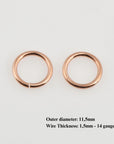 925 Sterling Silver Rose Gold Open Jump Rings, tough, High Quality Dia 11.5mm & Ga.14 in Silver, 3 Pces, Jewelry Supplies, Findings RGM68E